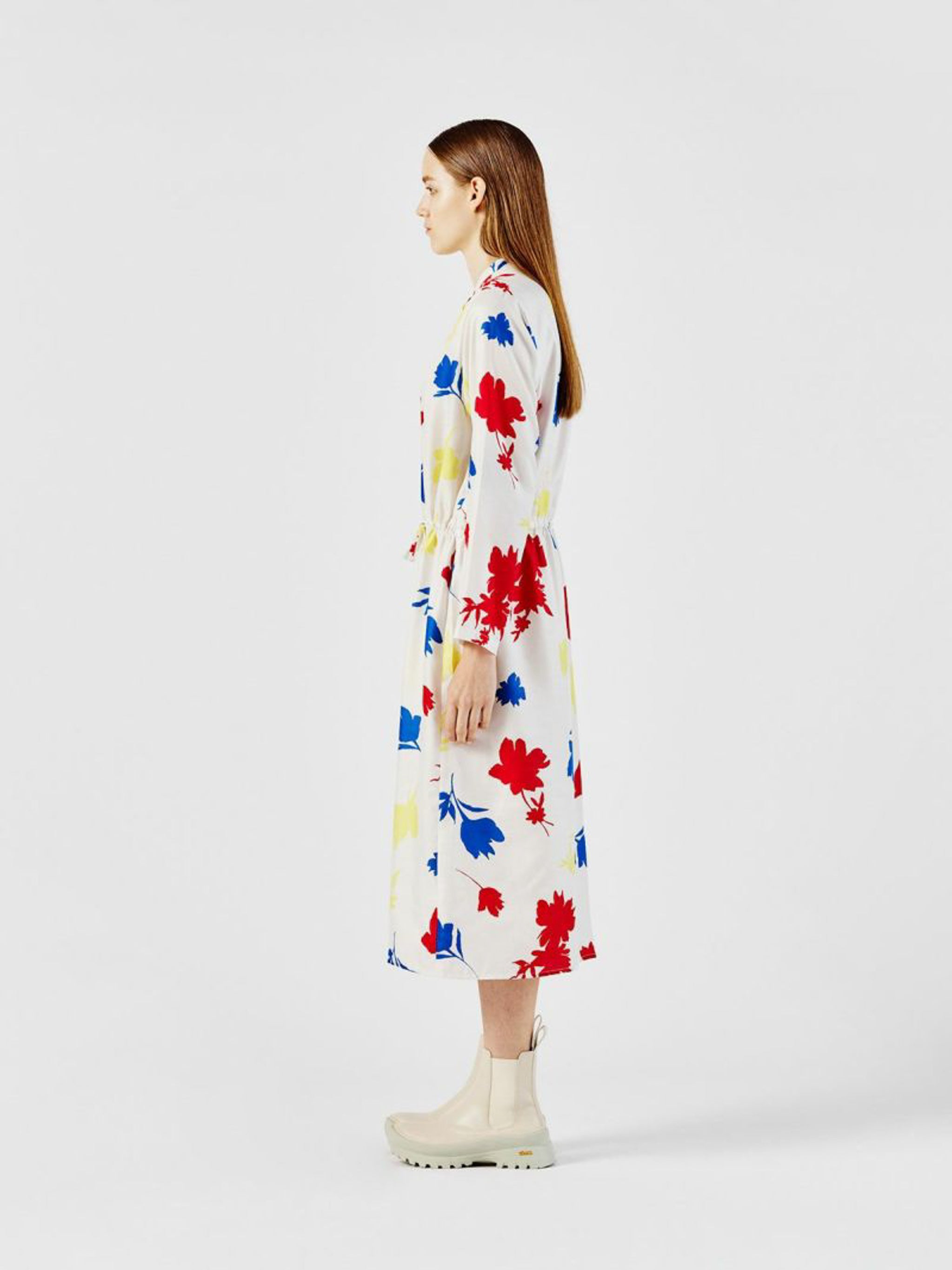 flower print stand collar shirt one-piece【3-1253】