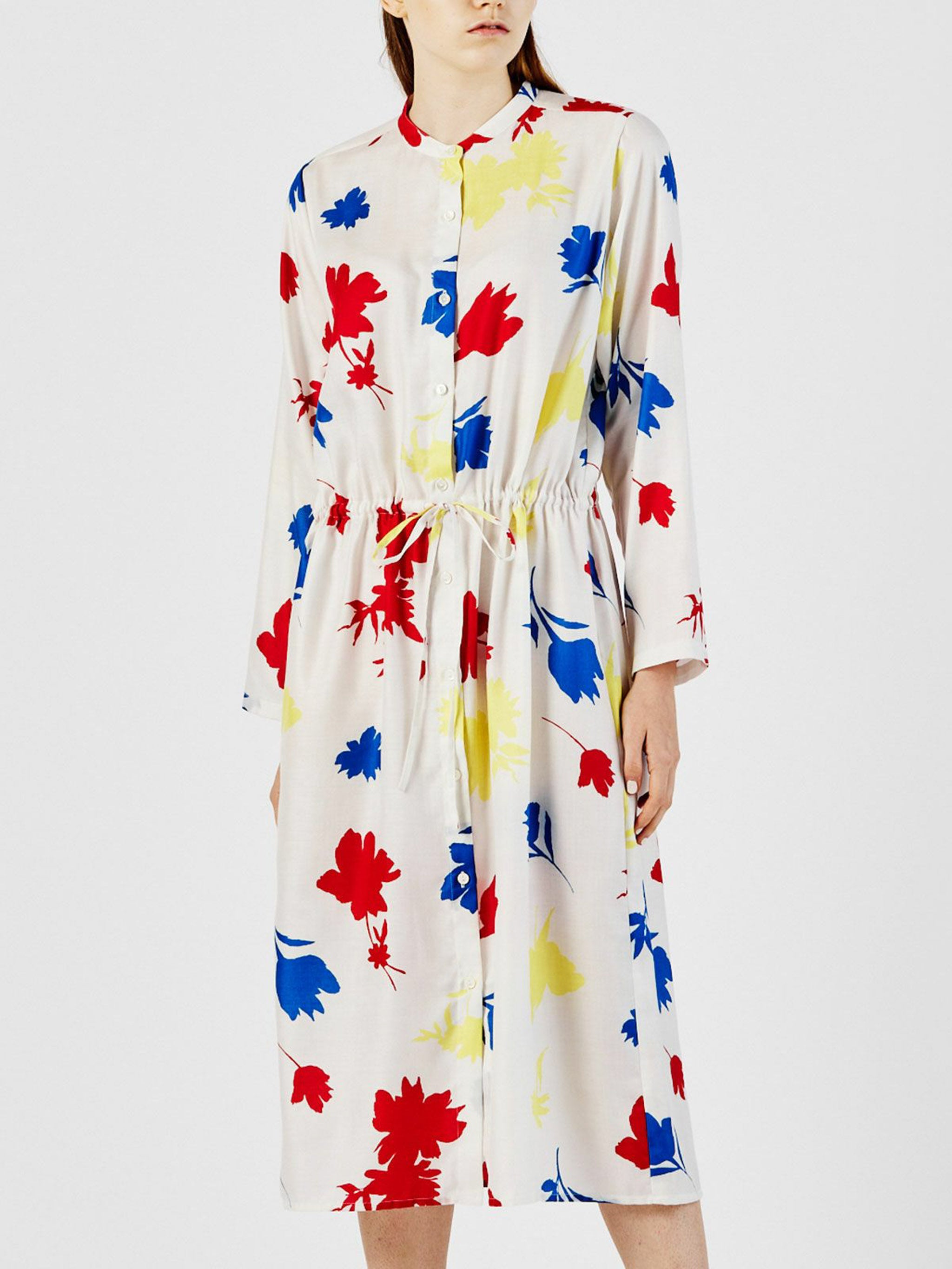 flower print stand collar shirt one-piece【3-1253】