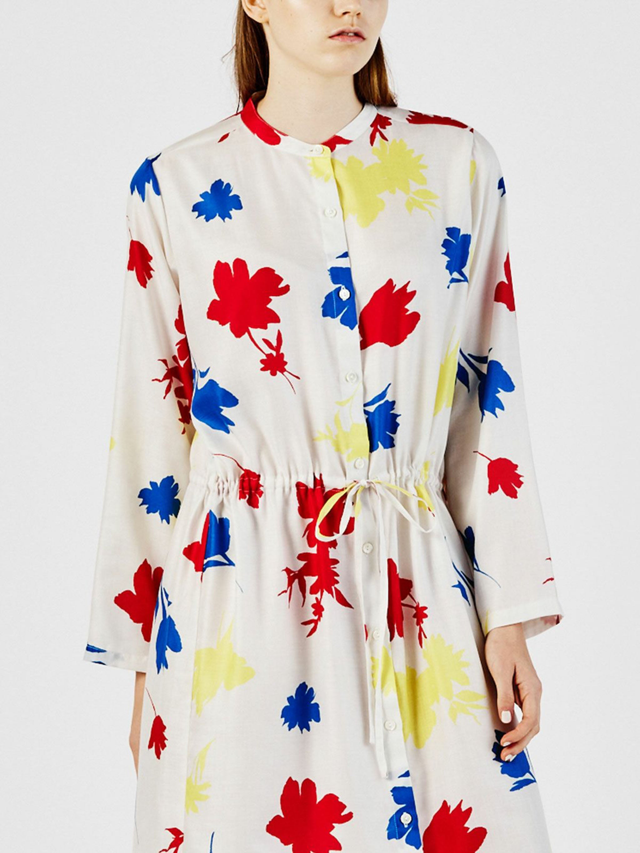 flower print stand collar shirt one-piece【3-1253】