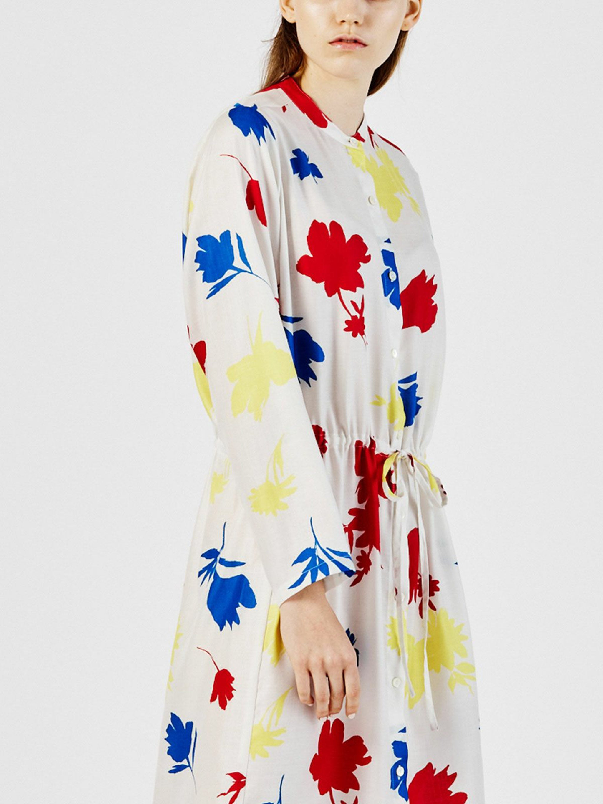 flower print stand collar shirt one-piece【3-1253】