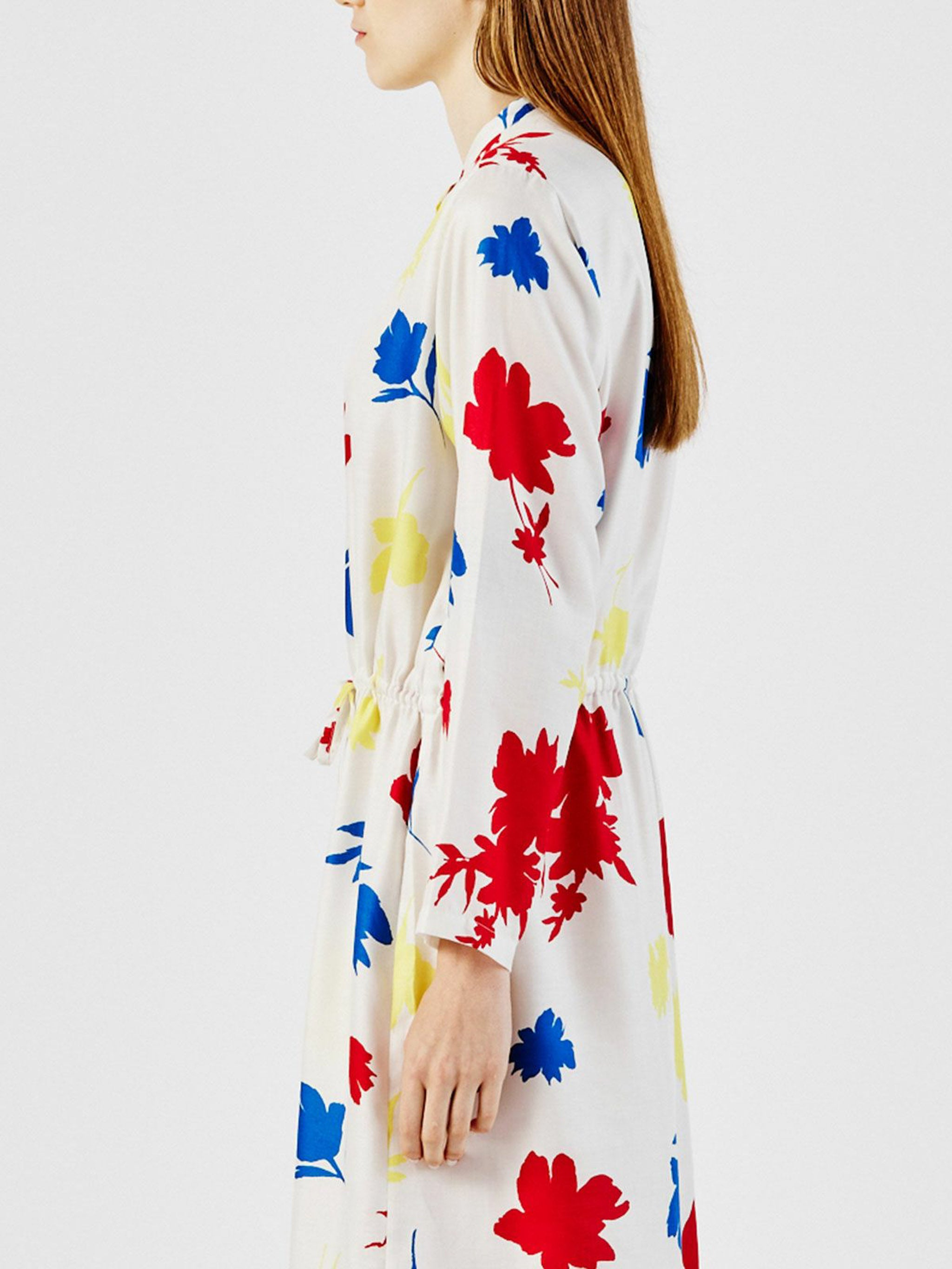 flower print stand collar shirt one-piece【3-1253】