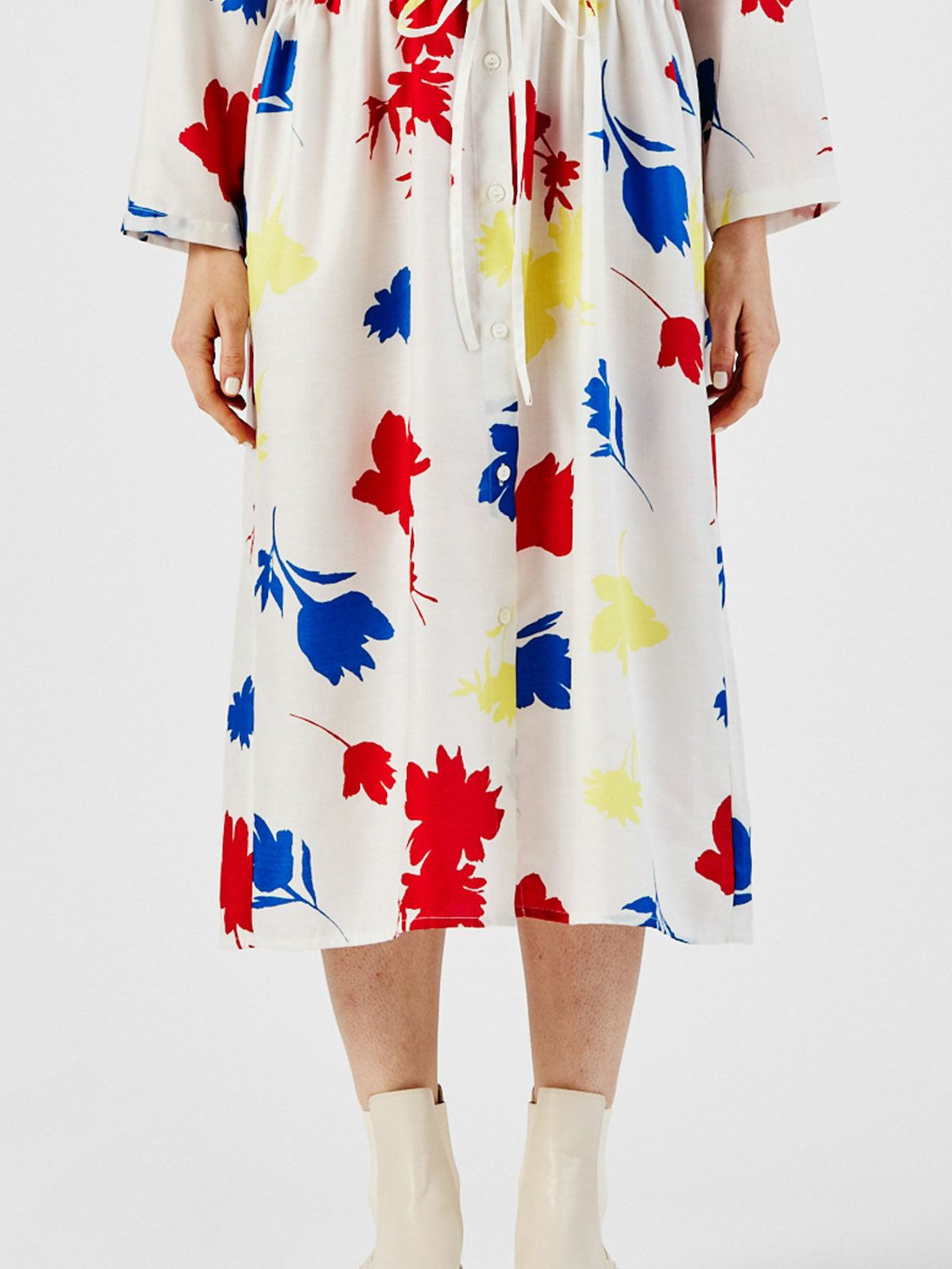 flower print stand collar shirt one-piece【3-1253】