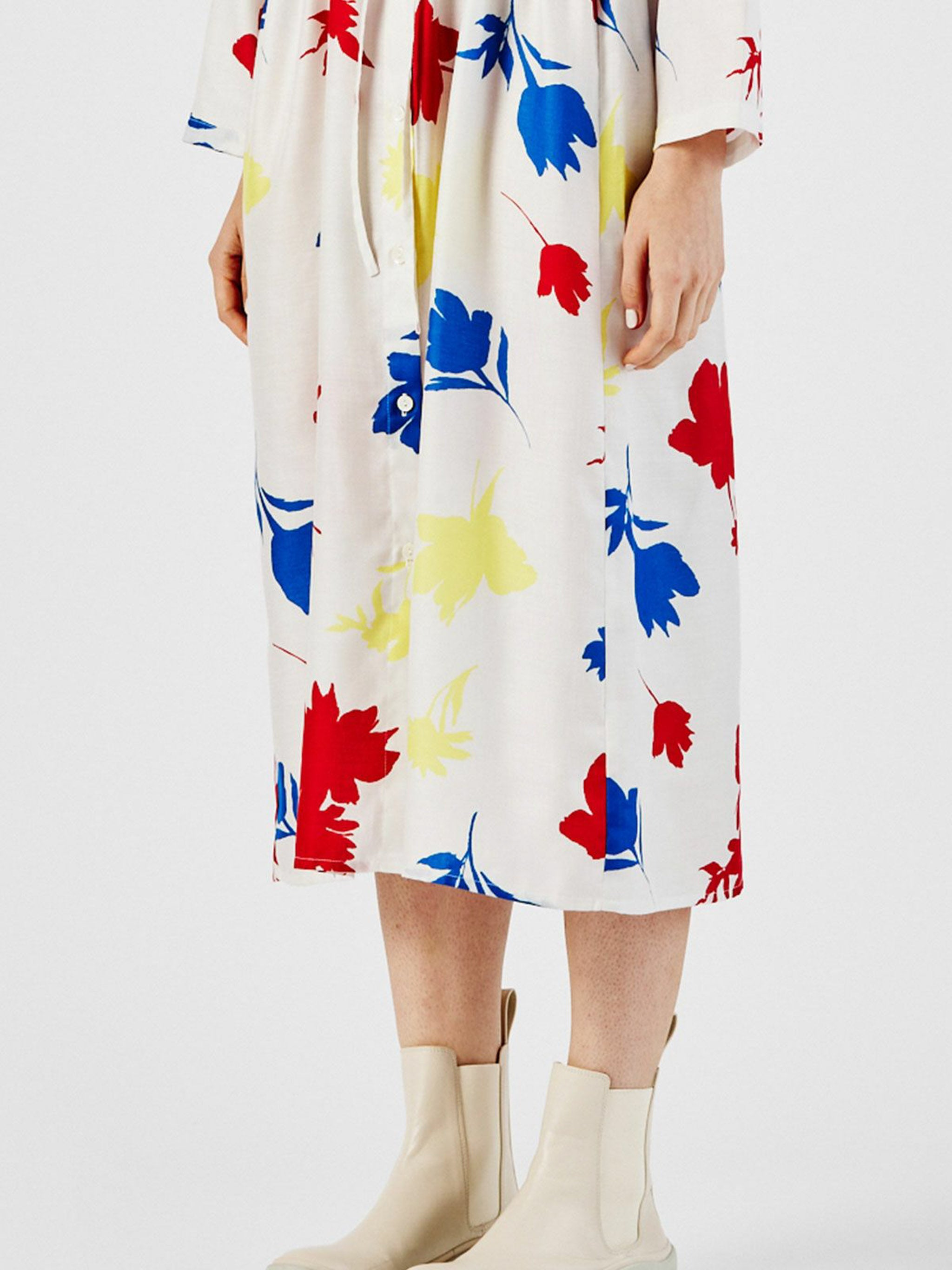 flower print stand collar shirt one-piece【3-1253】