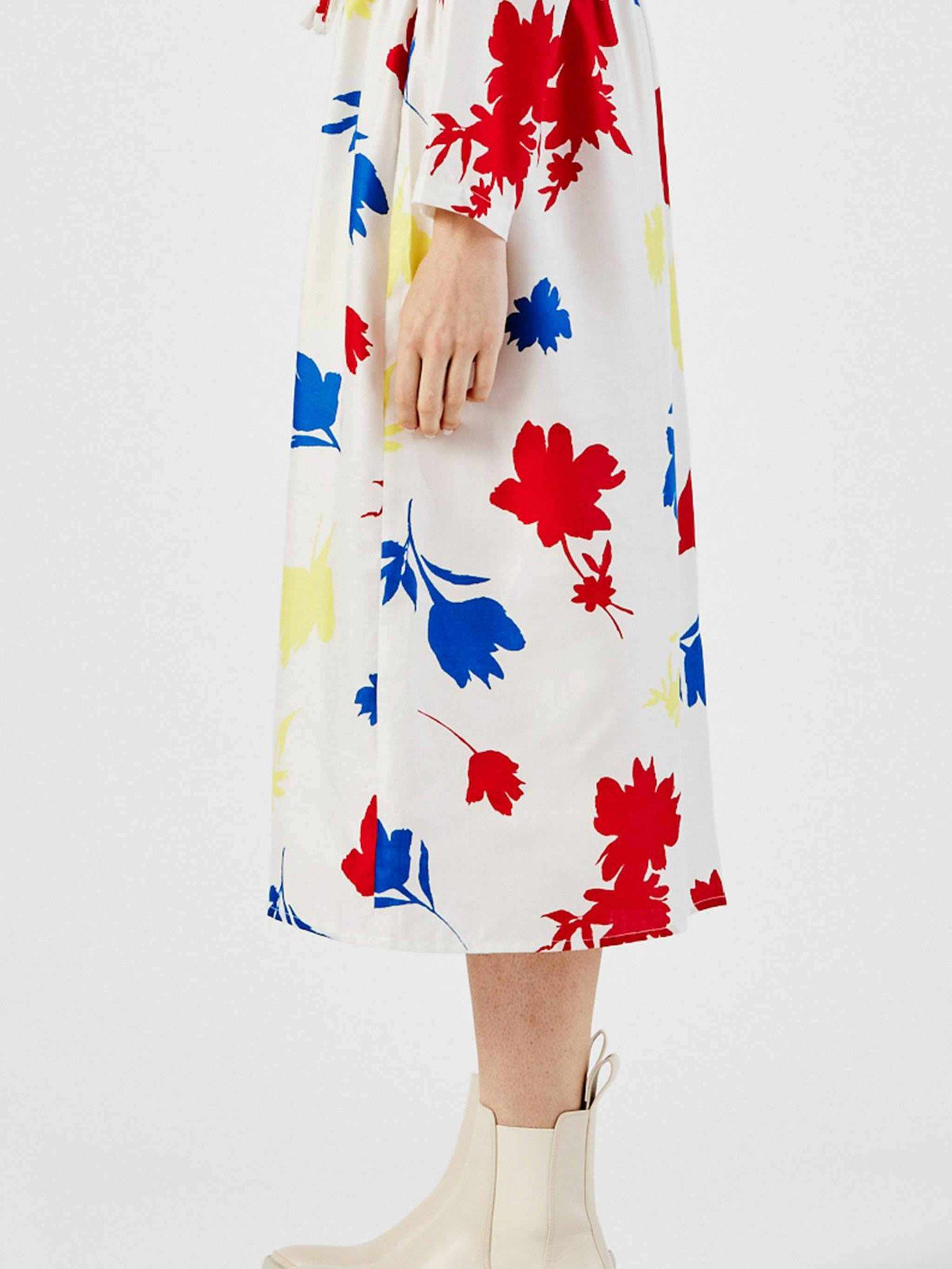 flower print stand collar shirt one-piece【3-1253】