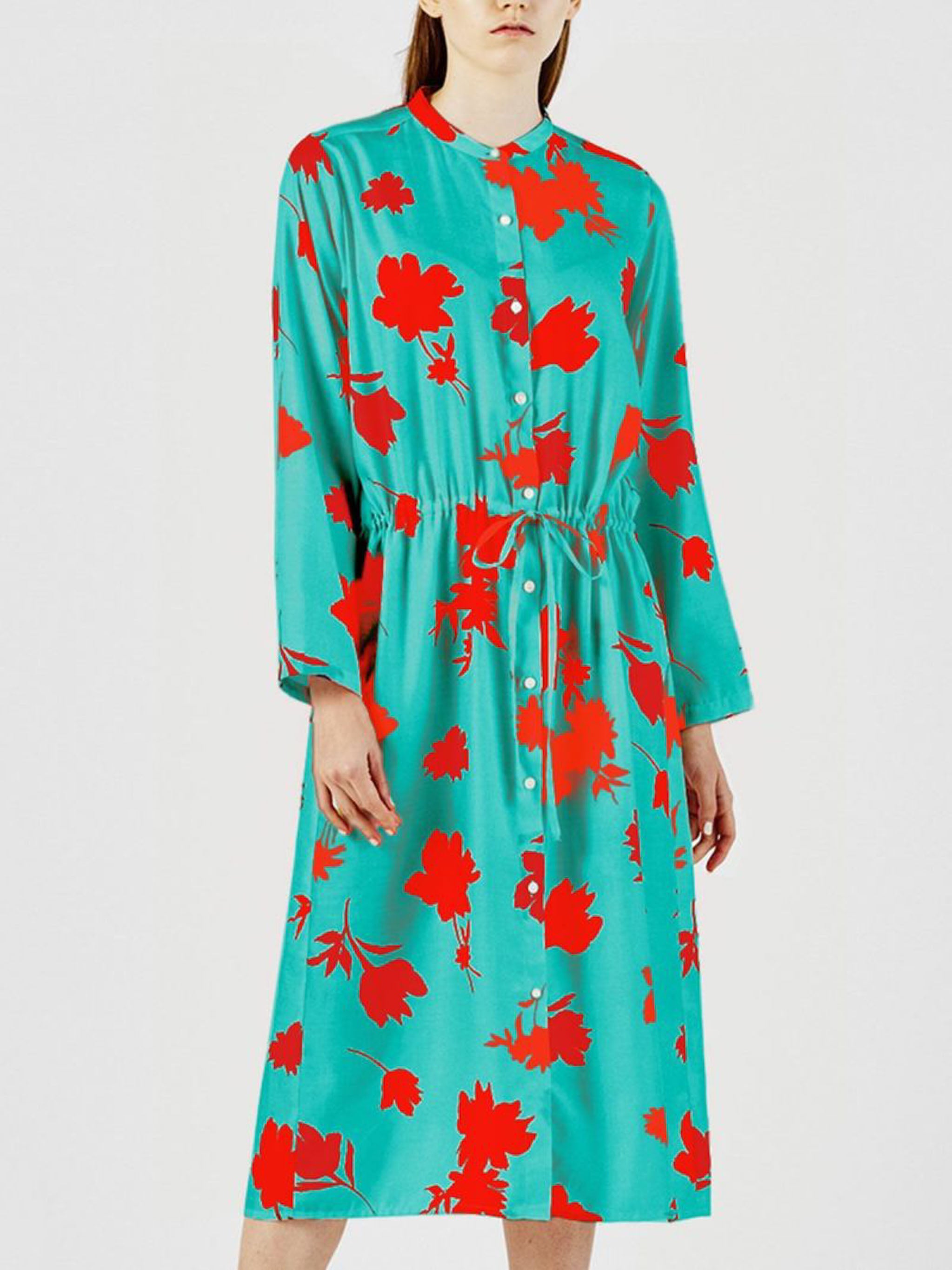 flower print stand collar shirt one-piece【3-1253】