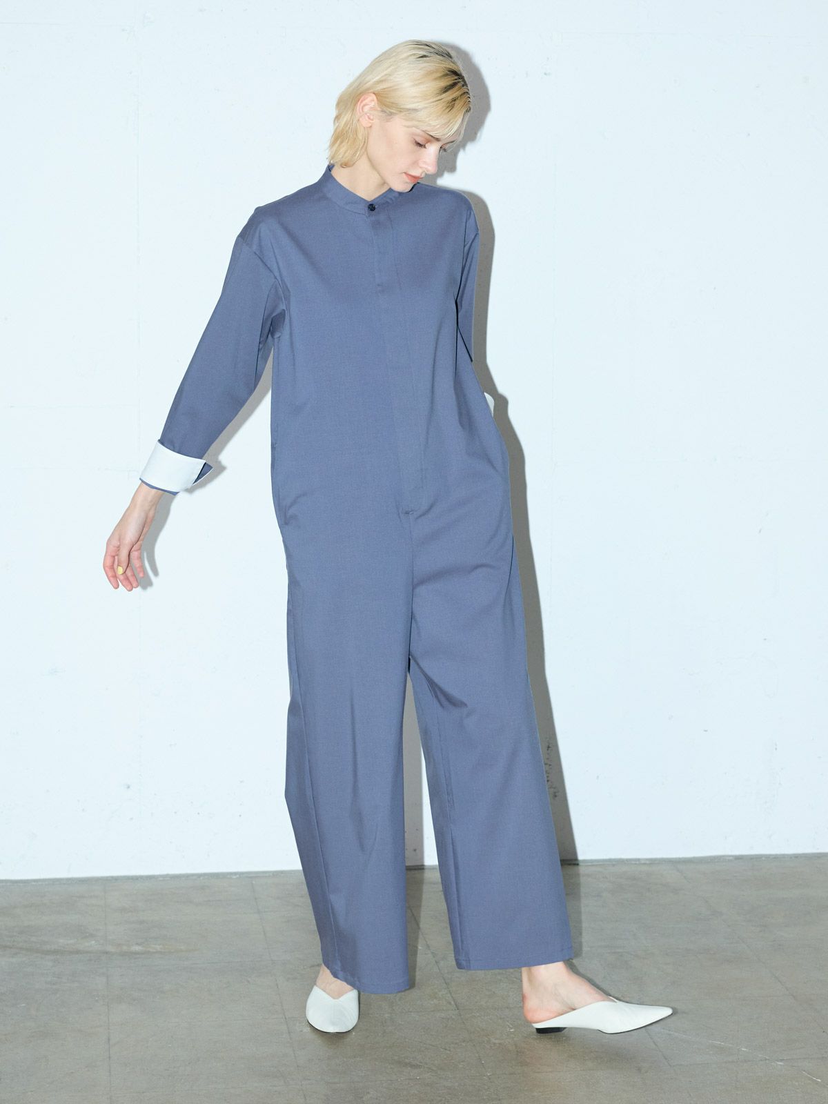 collarless jumpsuit