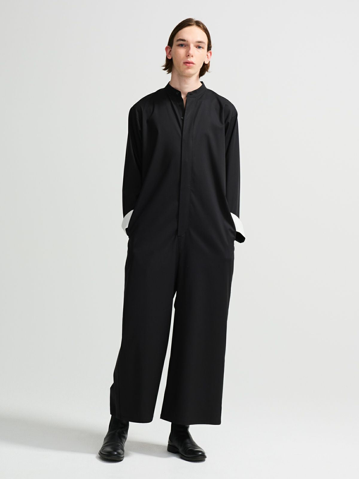 collarless jumpsuit