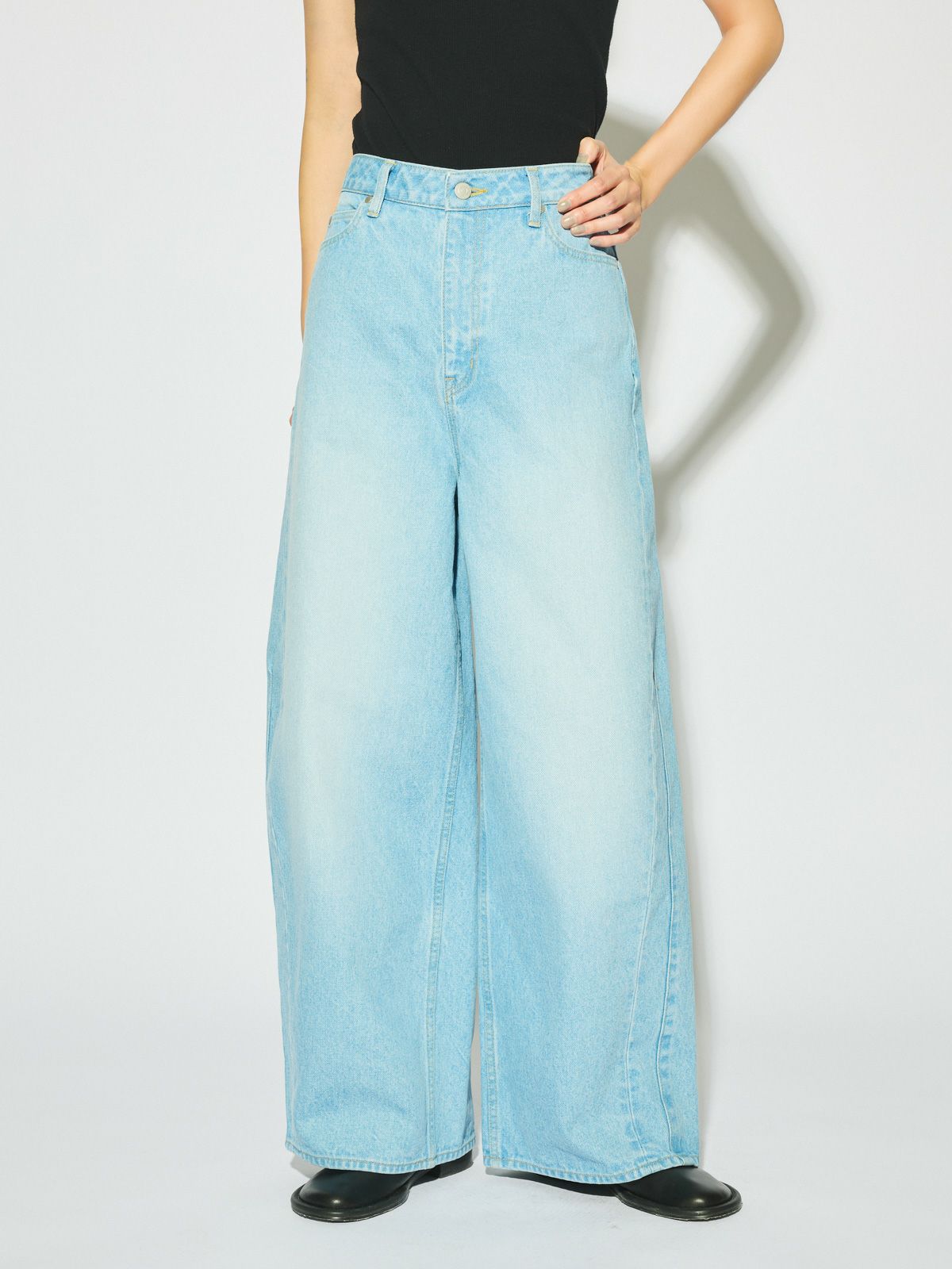 barrel leg wide denim