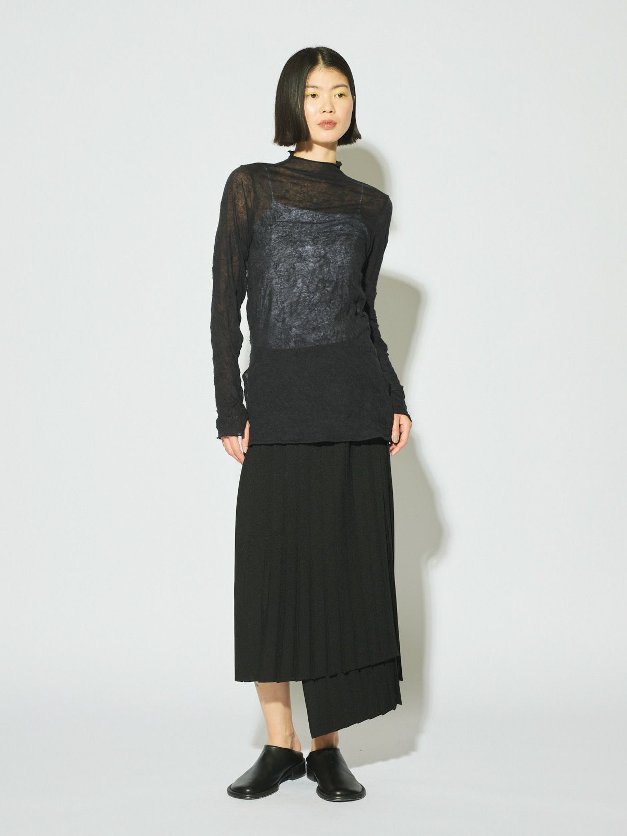 asymmetric hem wrap pleated skirt