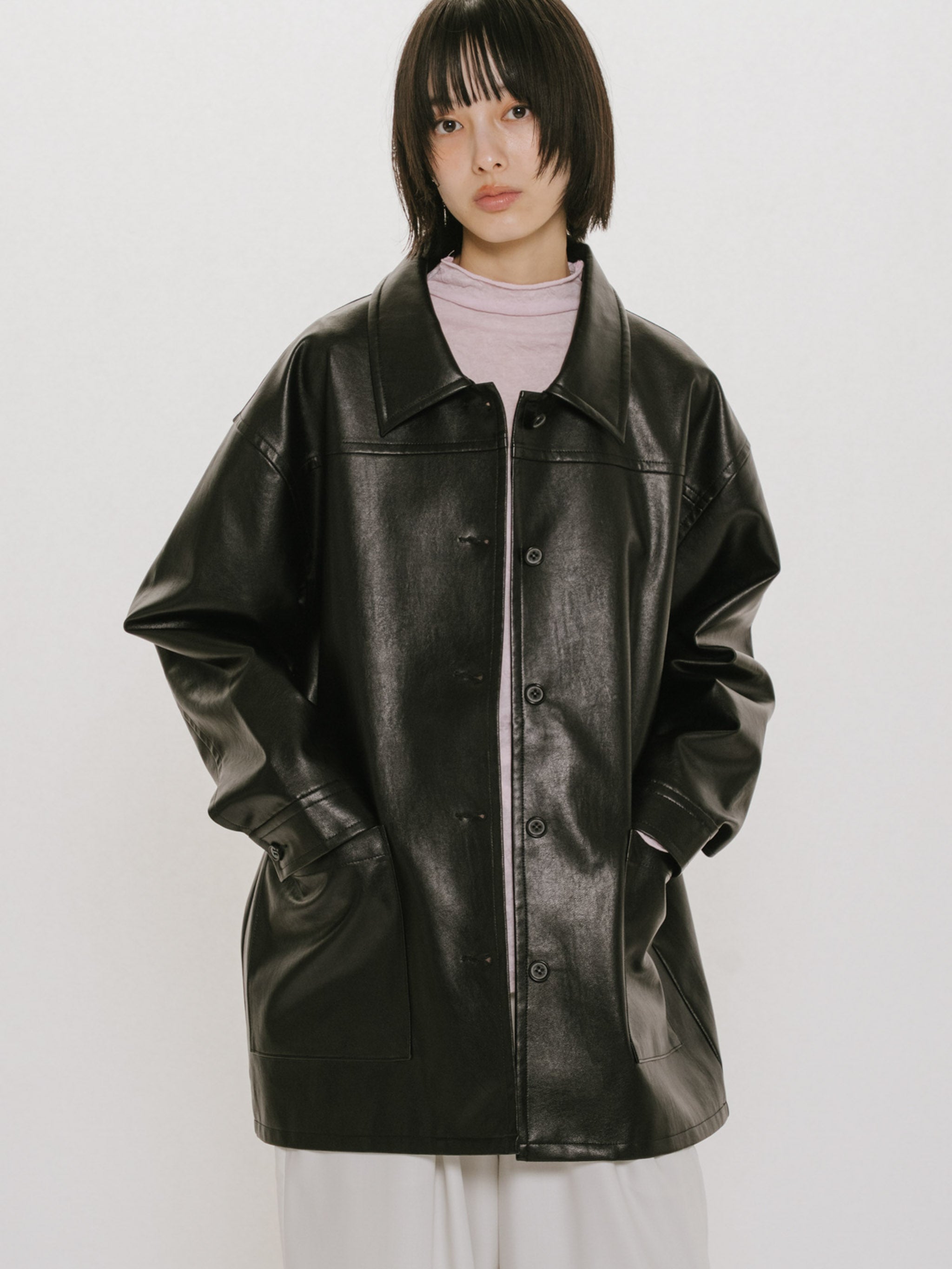 synthetic leather over size blouson