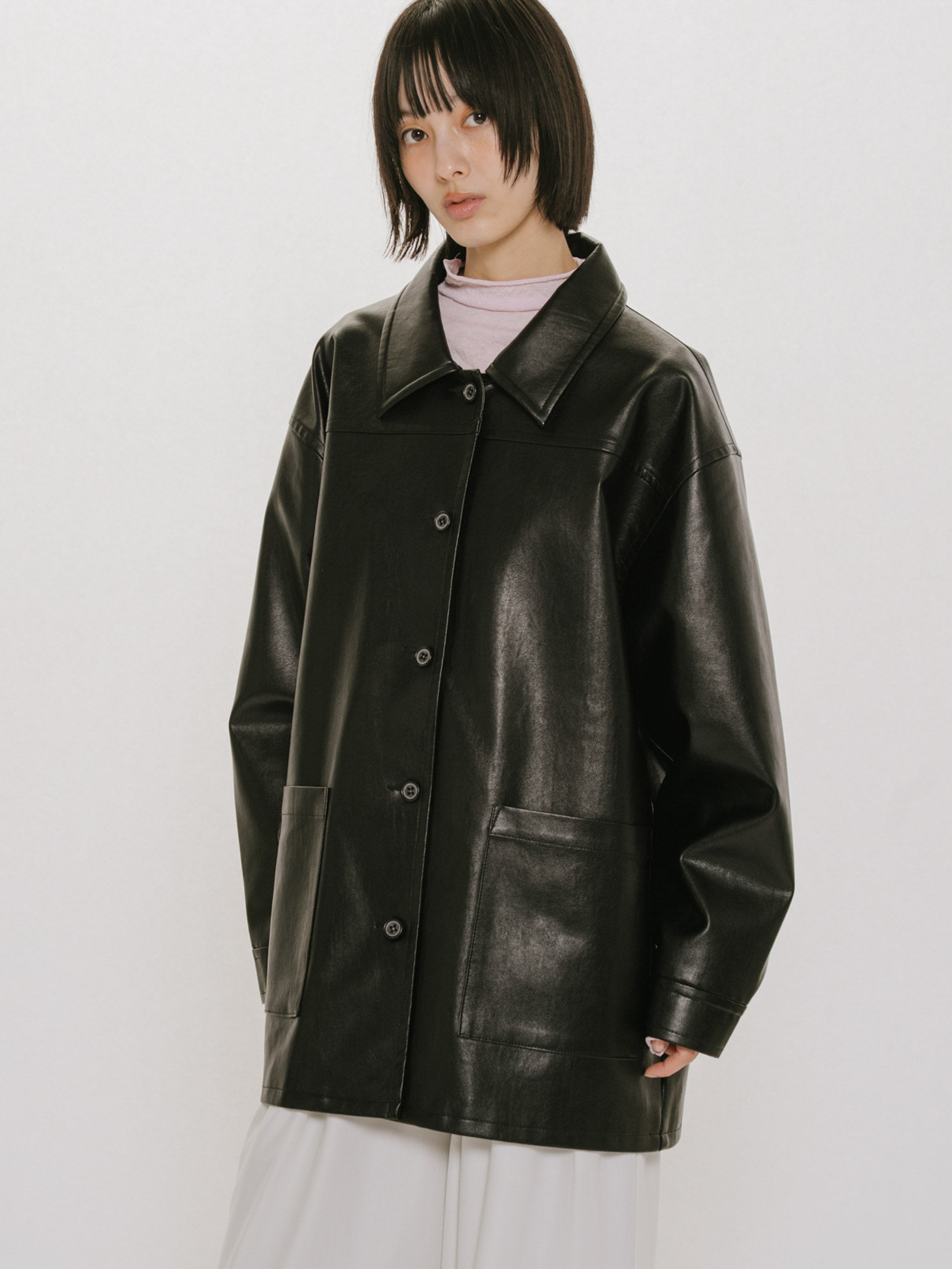 synthetic leather over size blouson