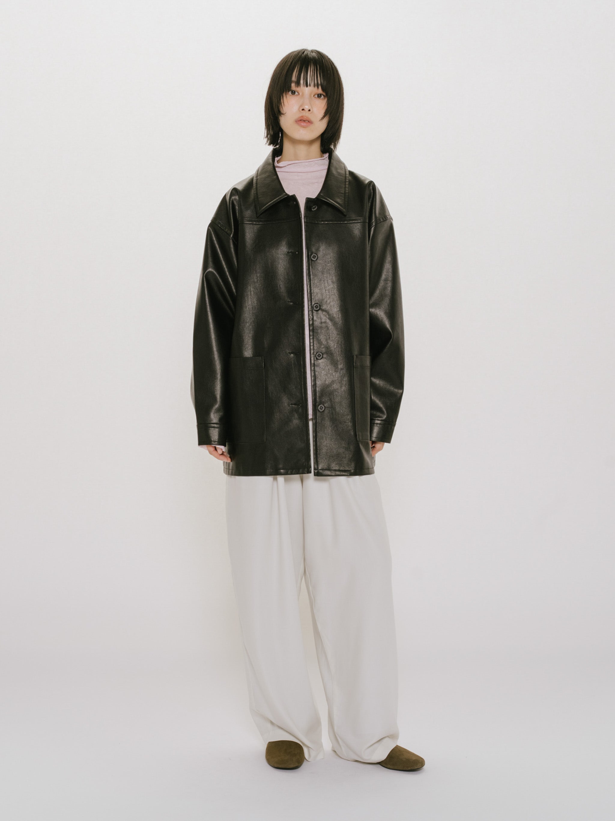 synthetic leather over size blouson