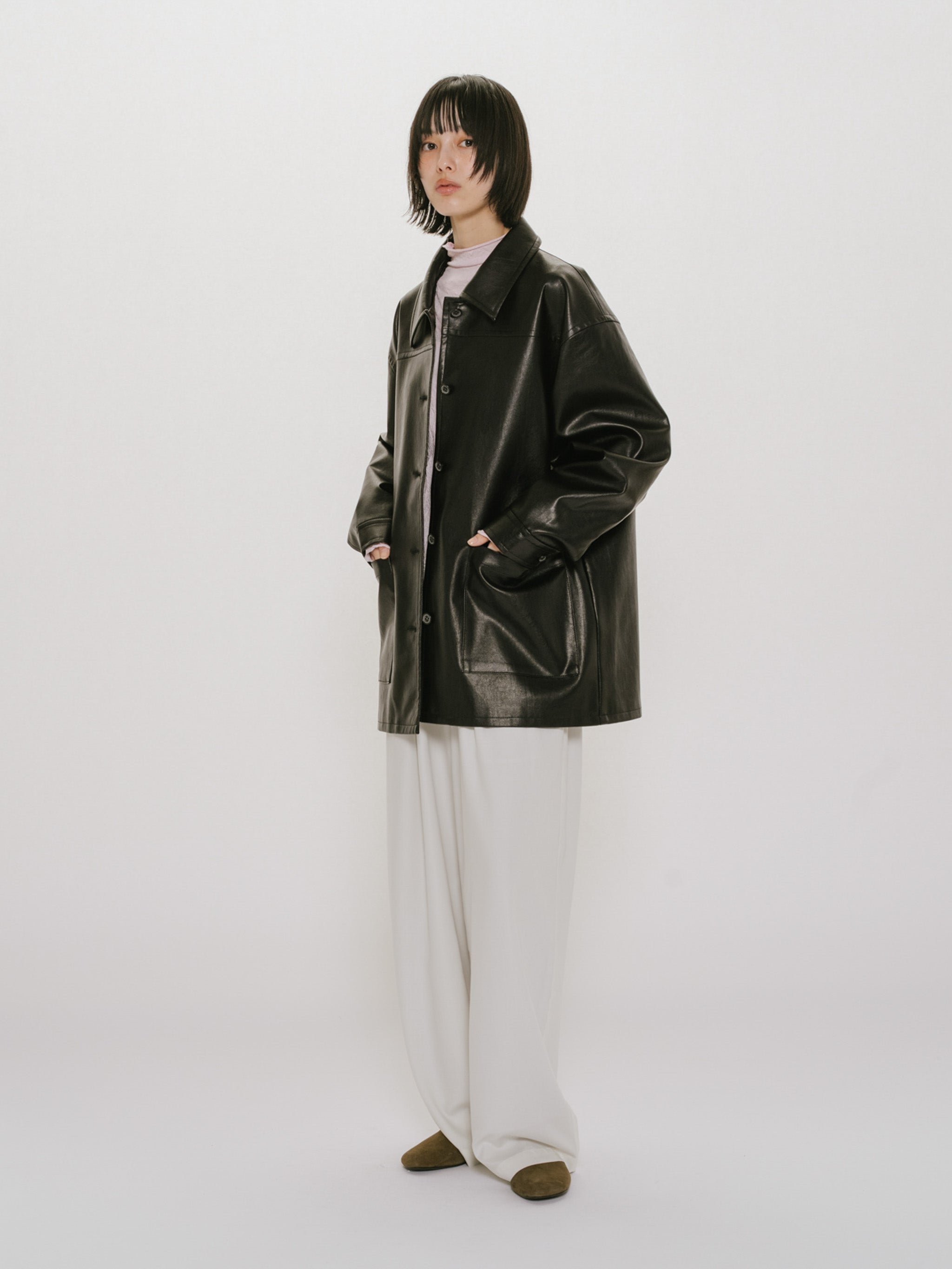 synthetic leather over size blouson
