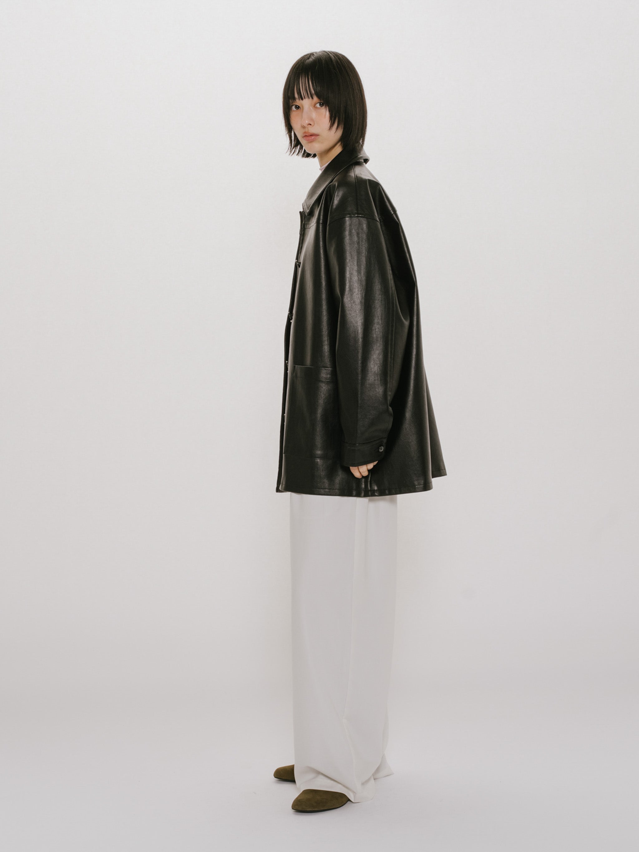 synthetic leather over size blouson