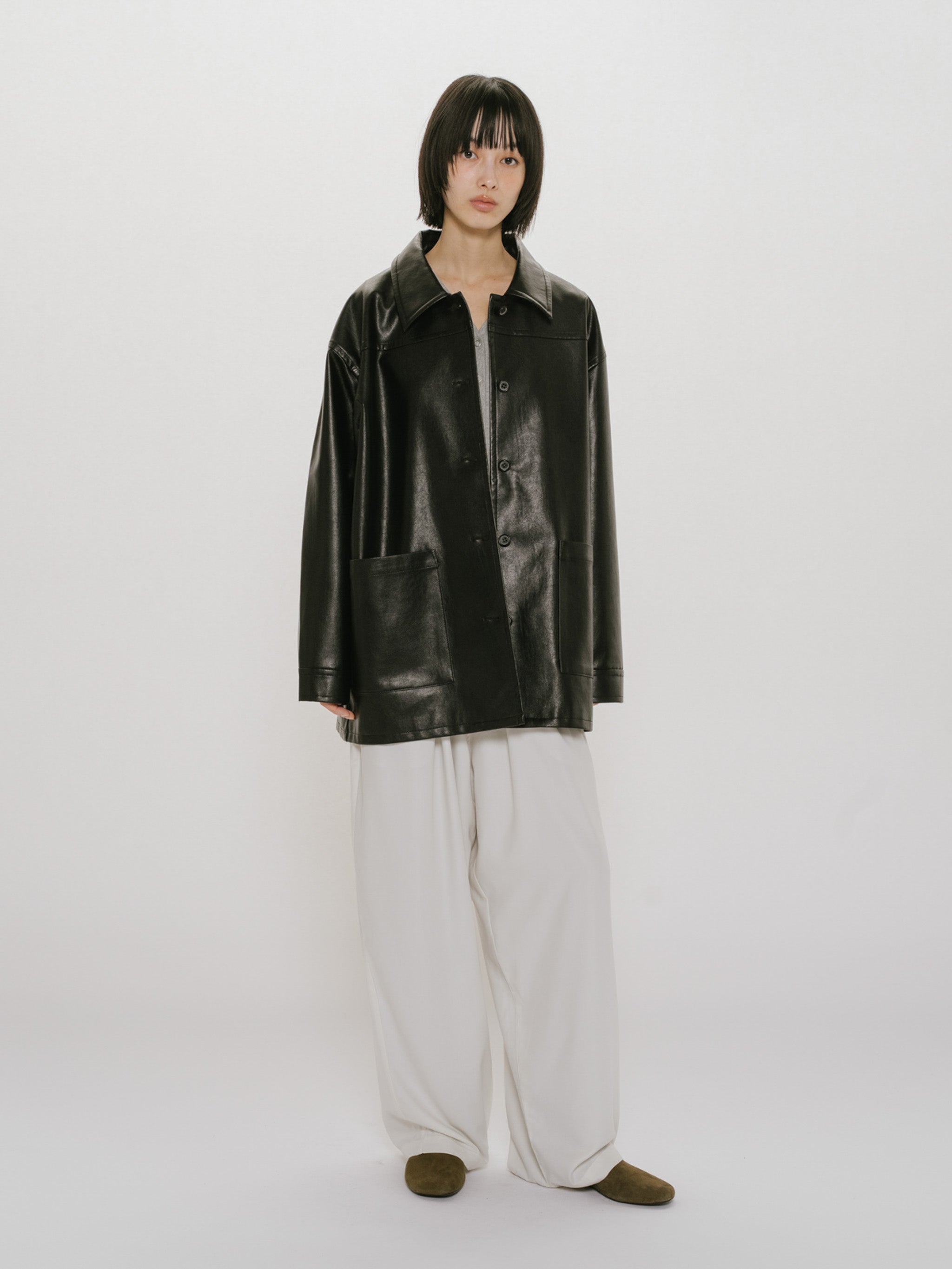 synthetic leather over size blouson