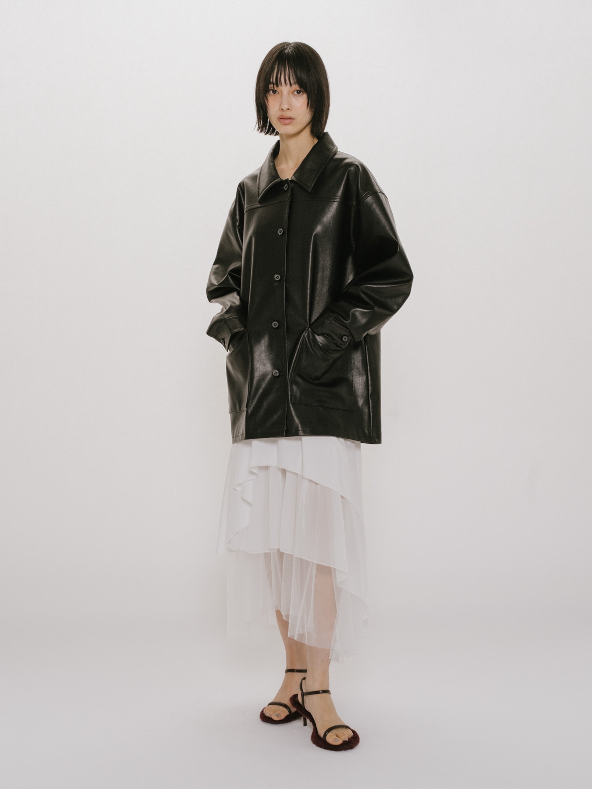 synthetic leather over size blouson