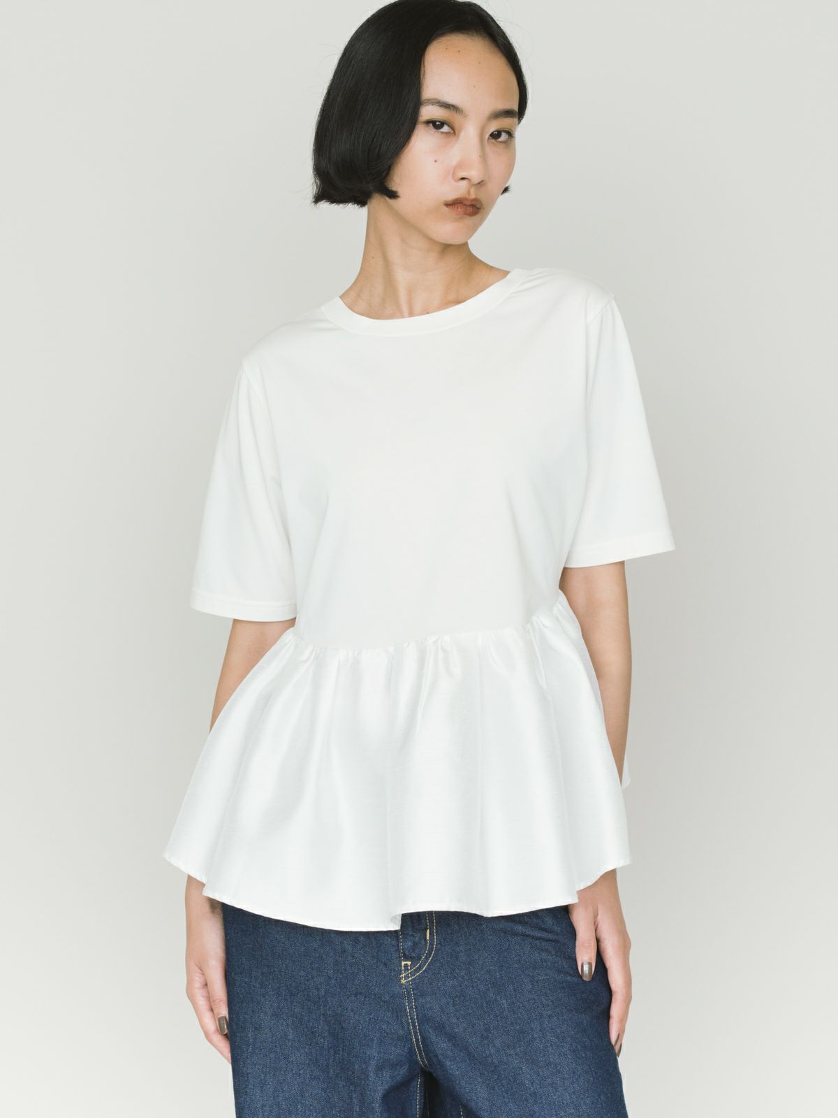 MIDIUMISOLID woven switching 2way peplum