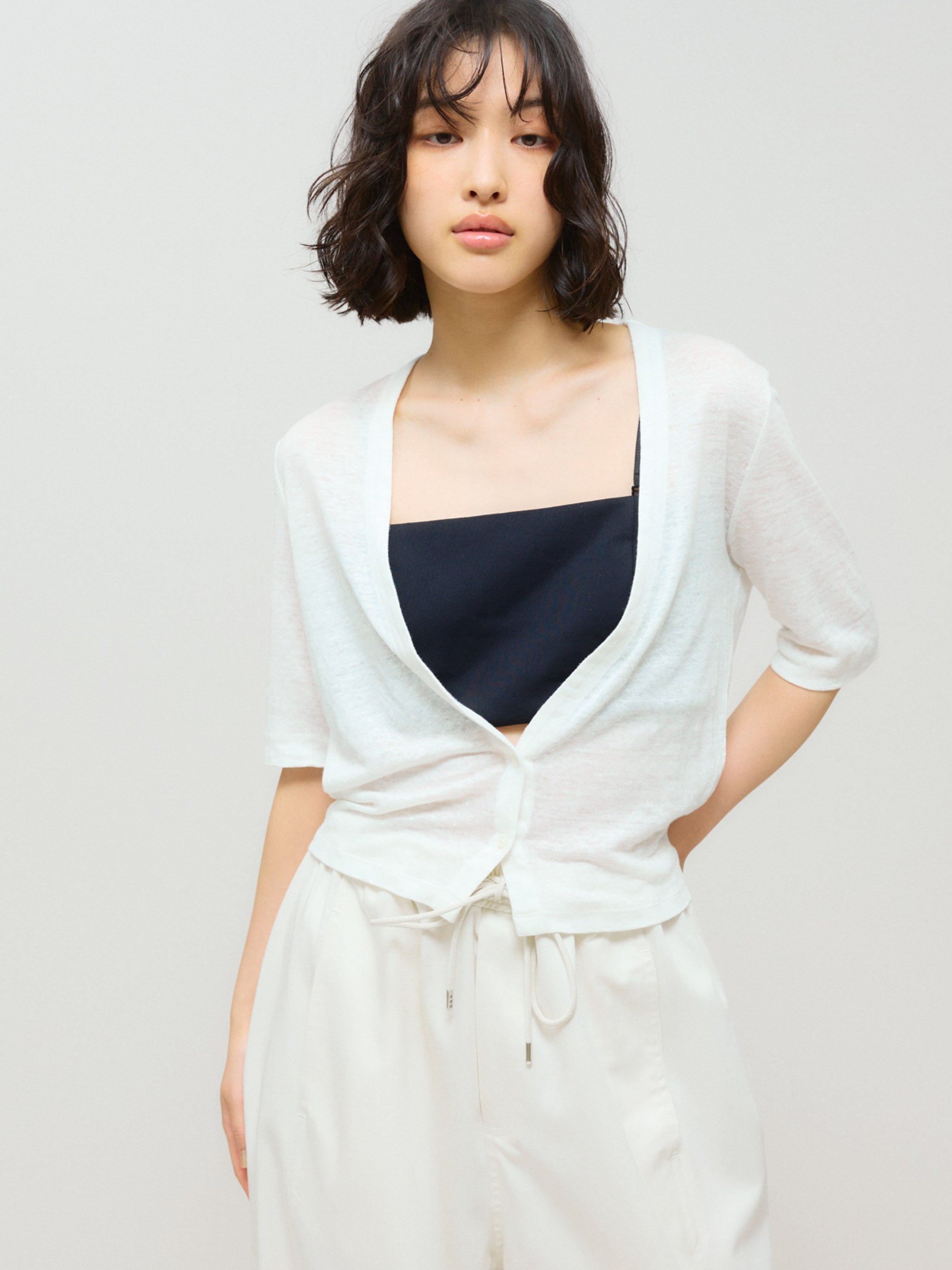 half sleeve compact linen cardigan[A]