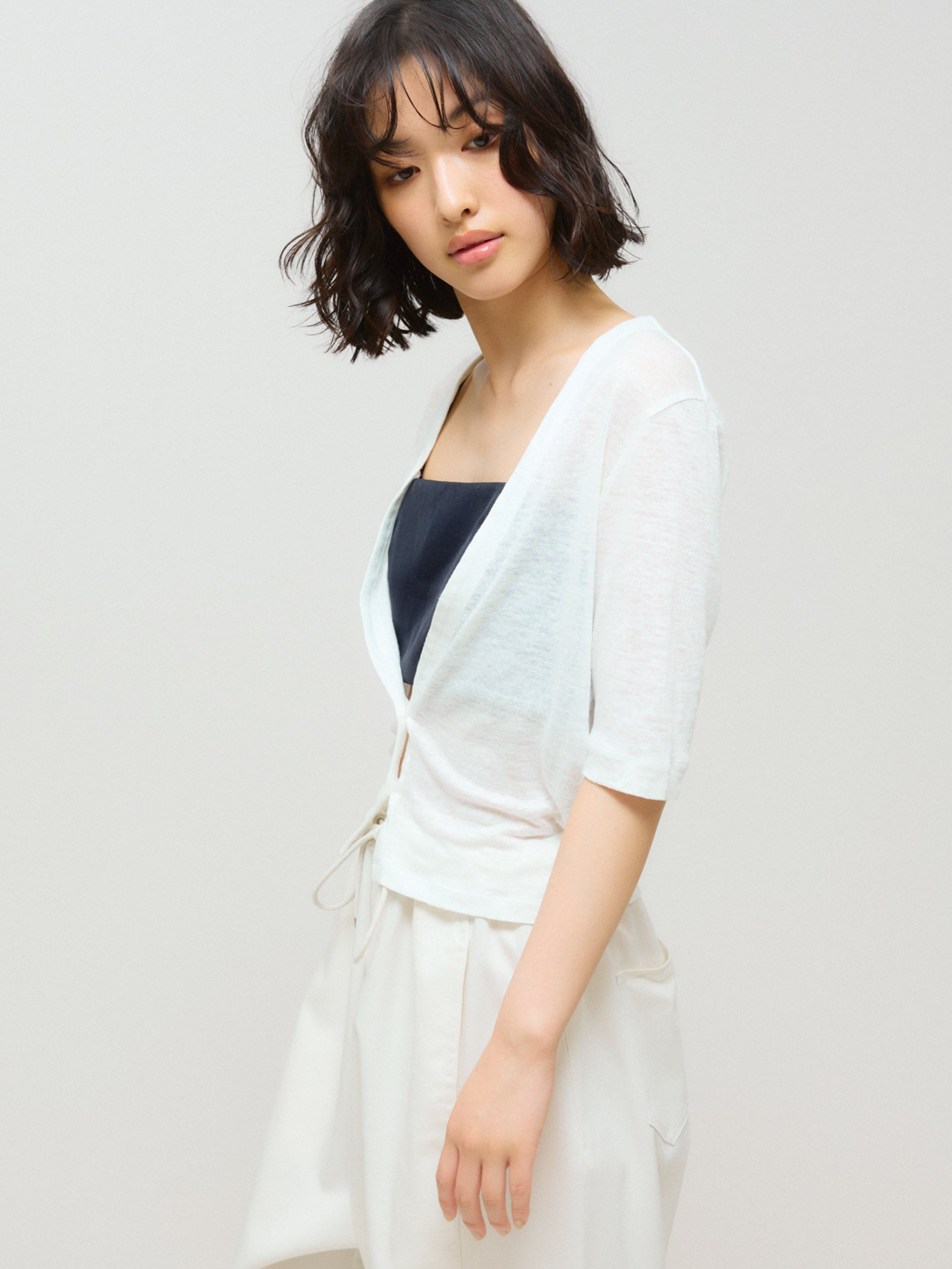 half sleeve compact linen cardigan[A]