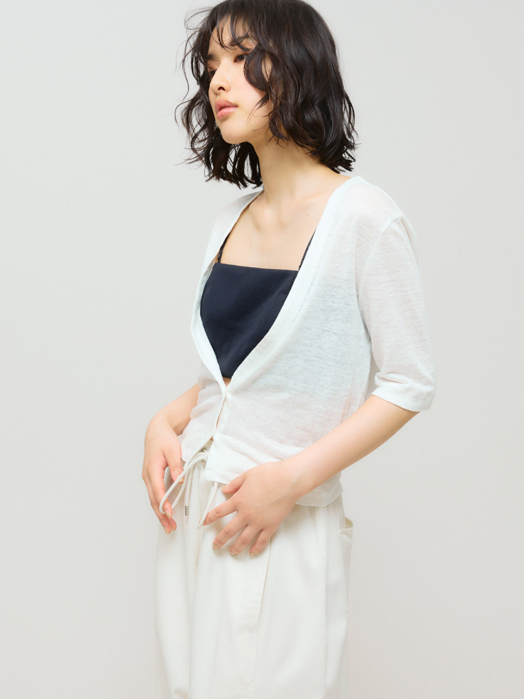 half sleeve compact linen cardigan[A]