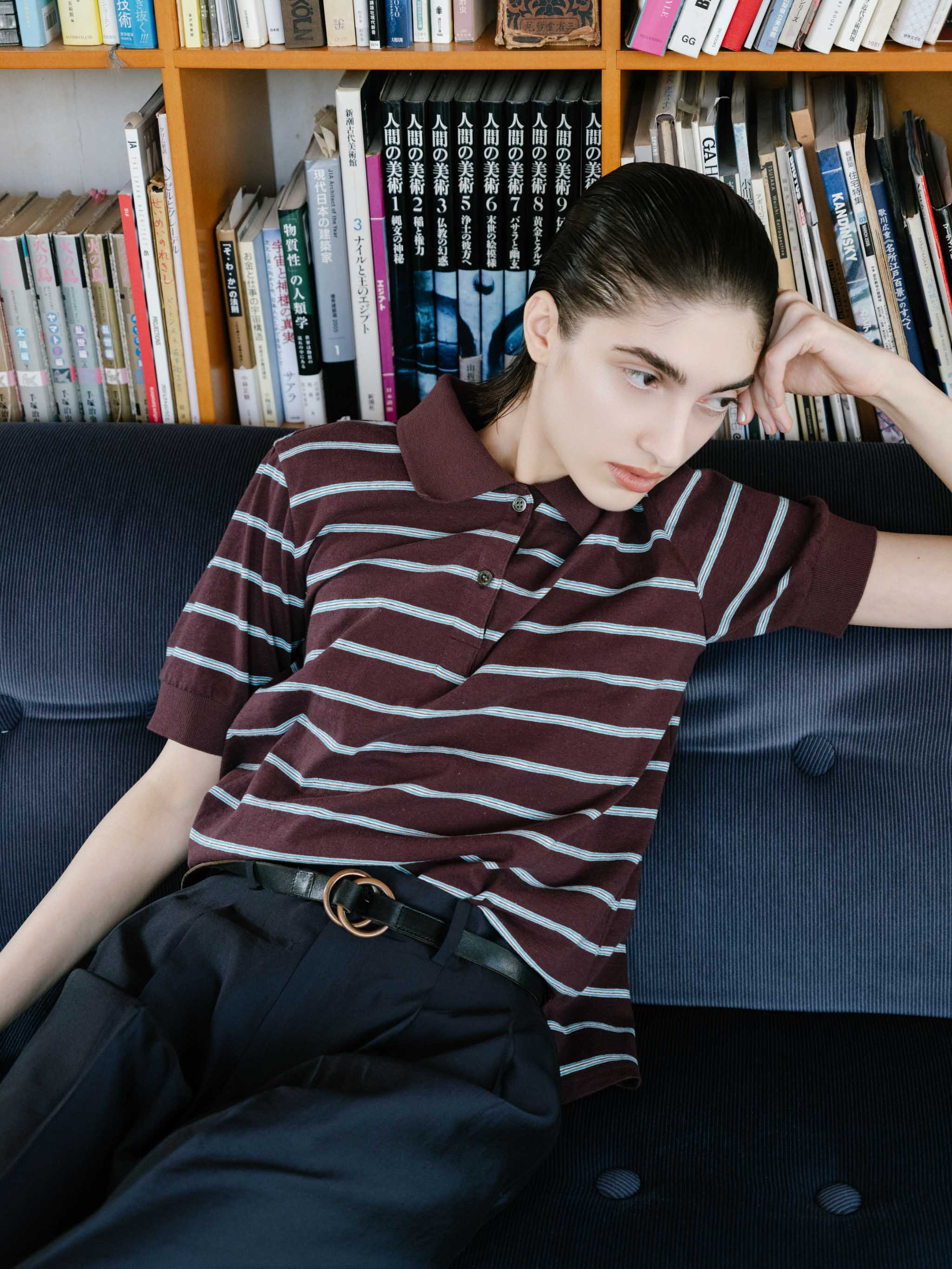 multi-striped polo pullover