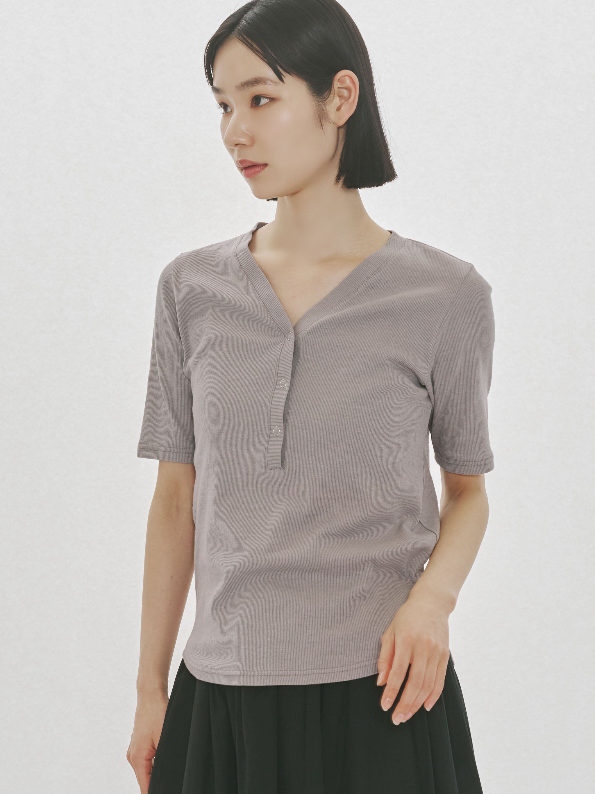 rib henley neck pullover