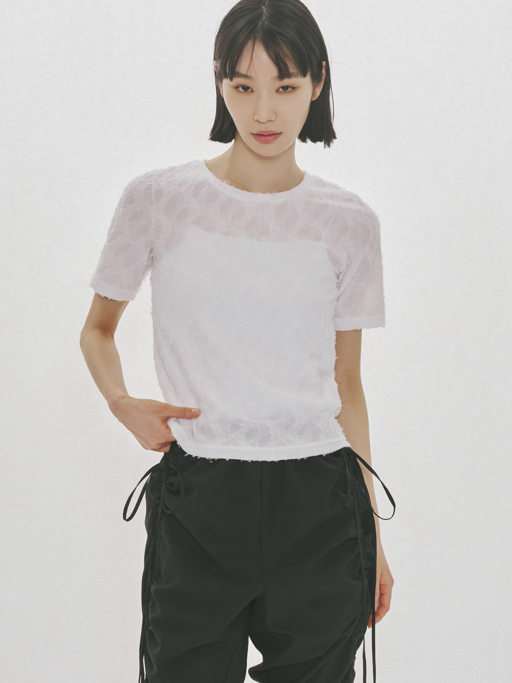 ミユ MIDIUMISOLID jacquard c/neck sheer inner