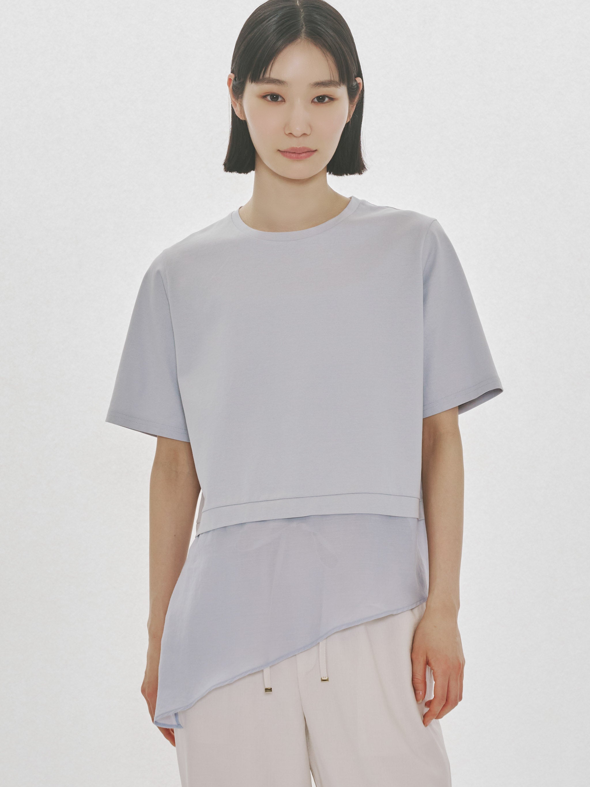 sheer mixed fabric T