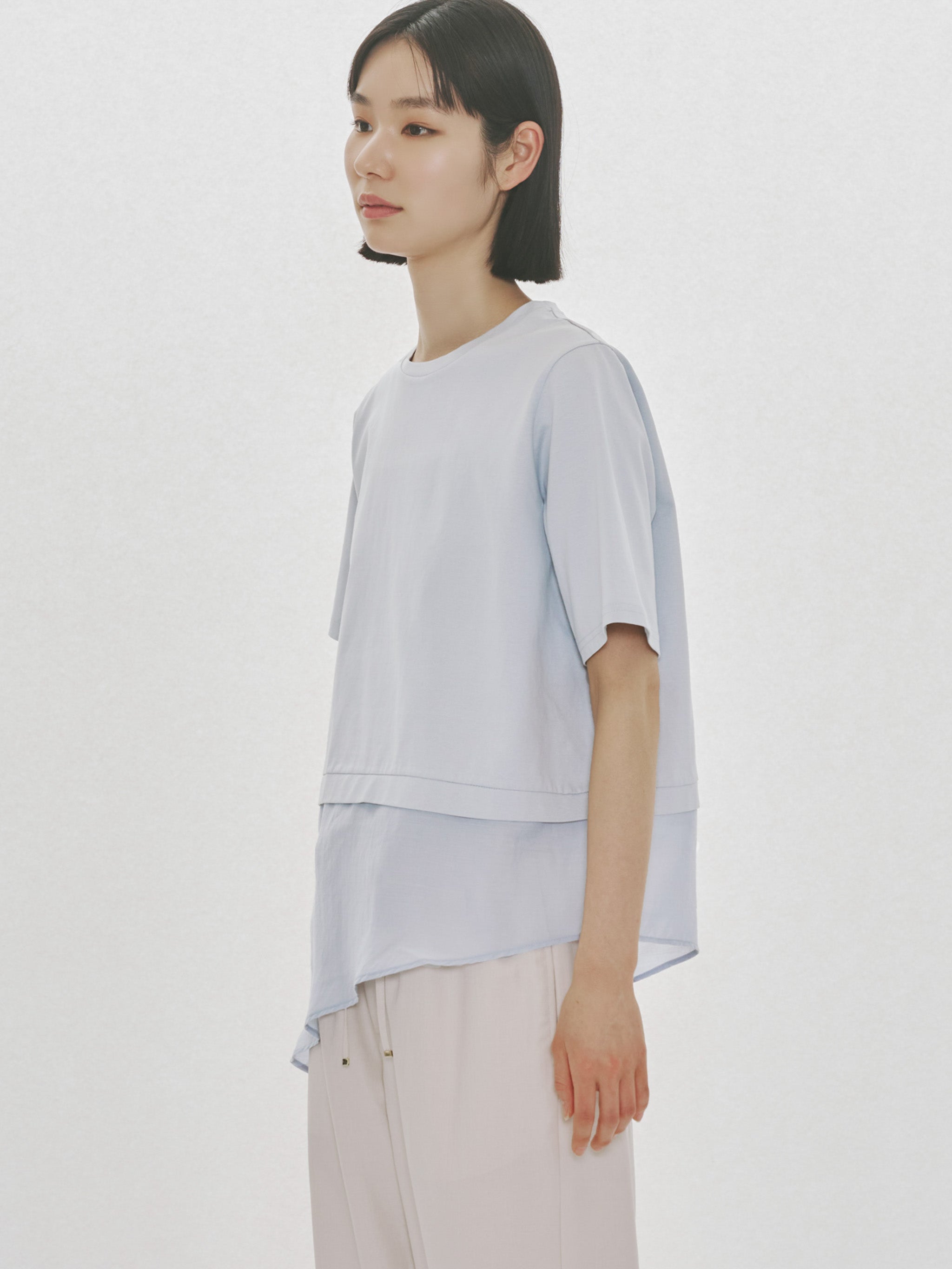 sheer mixed fabric T