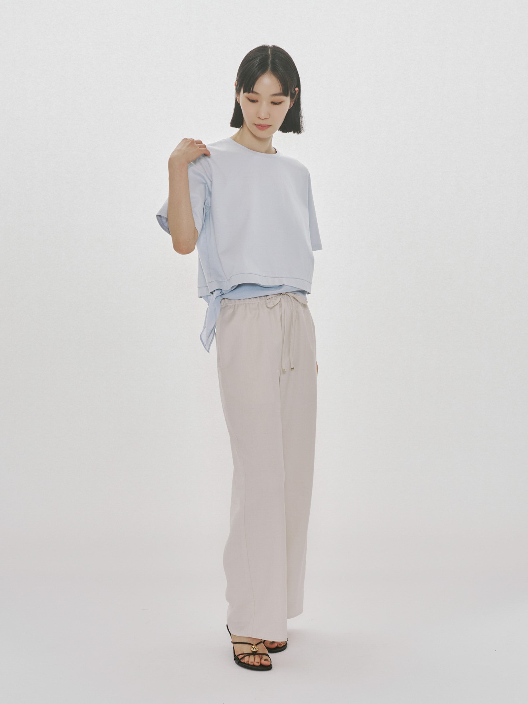 sheer mixed fabric T