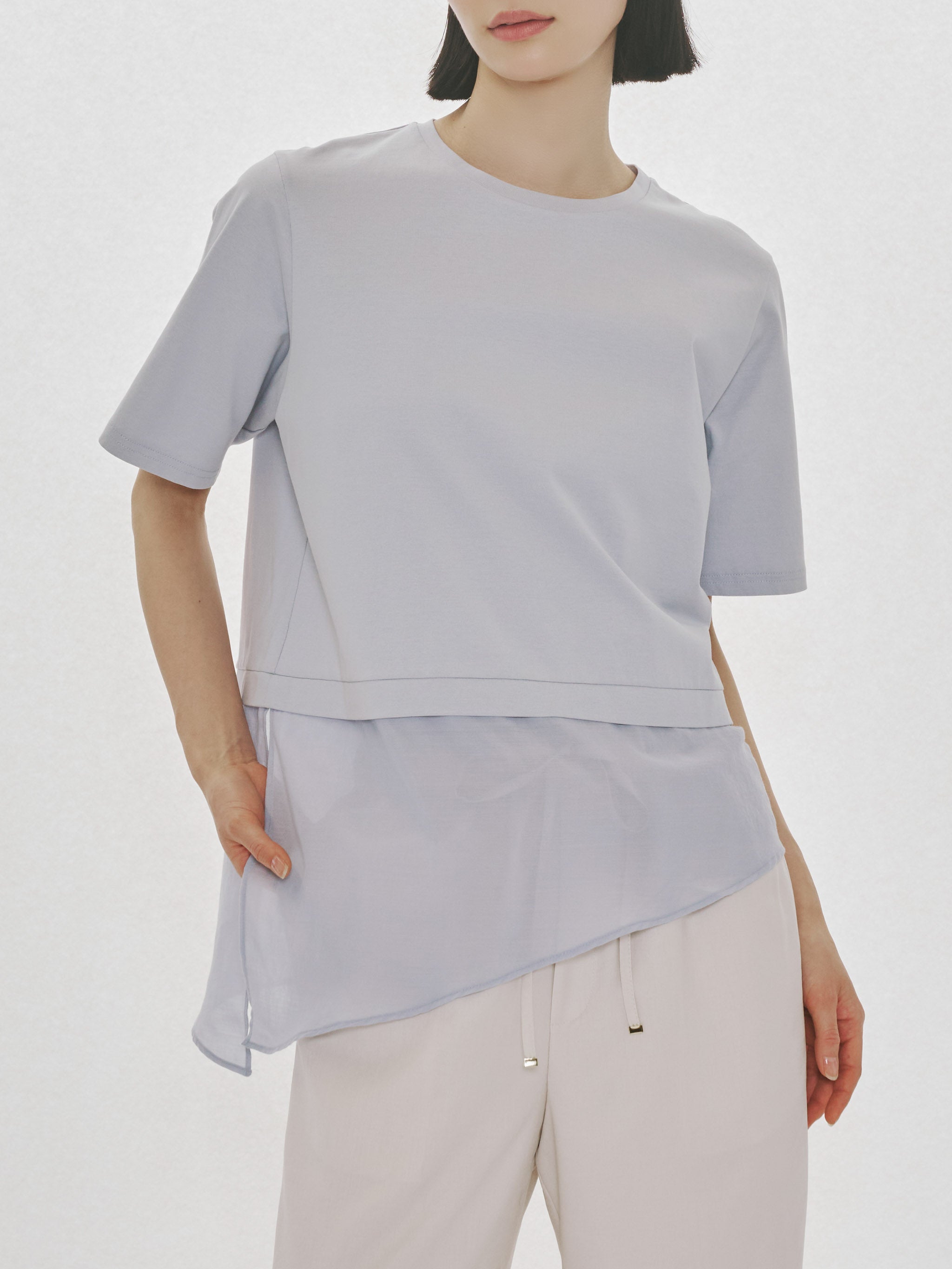 sheer mixed fabric T
