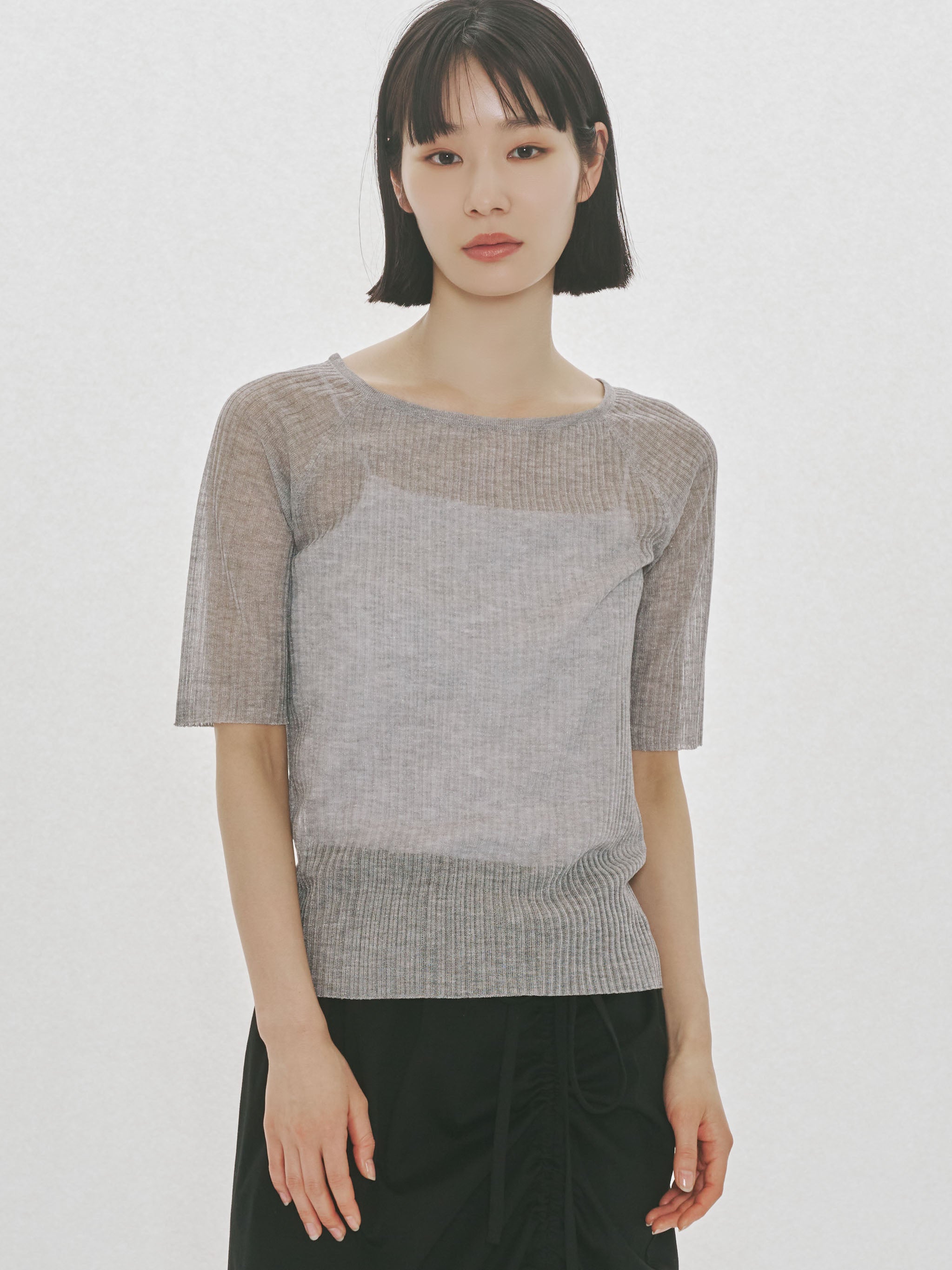 rib square round neck pullover