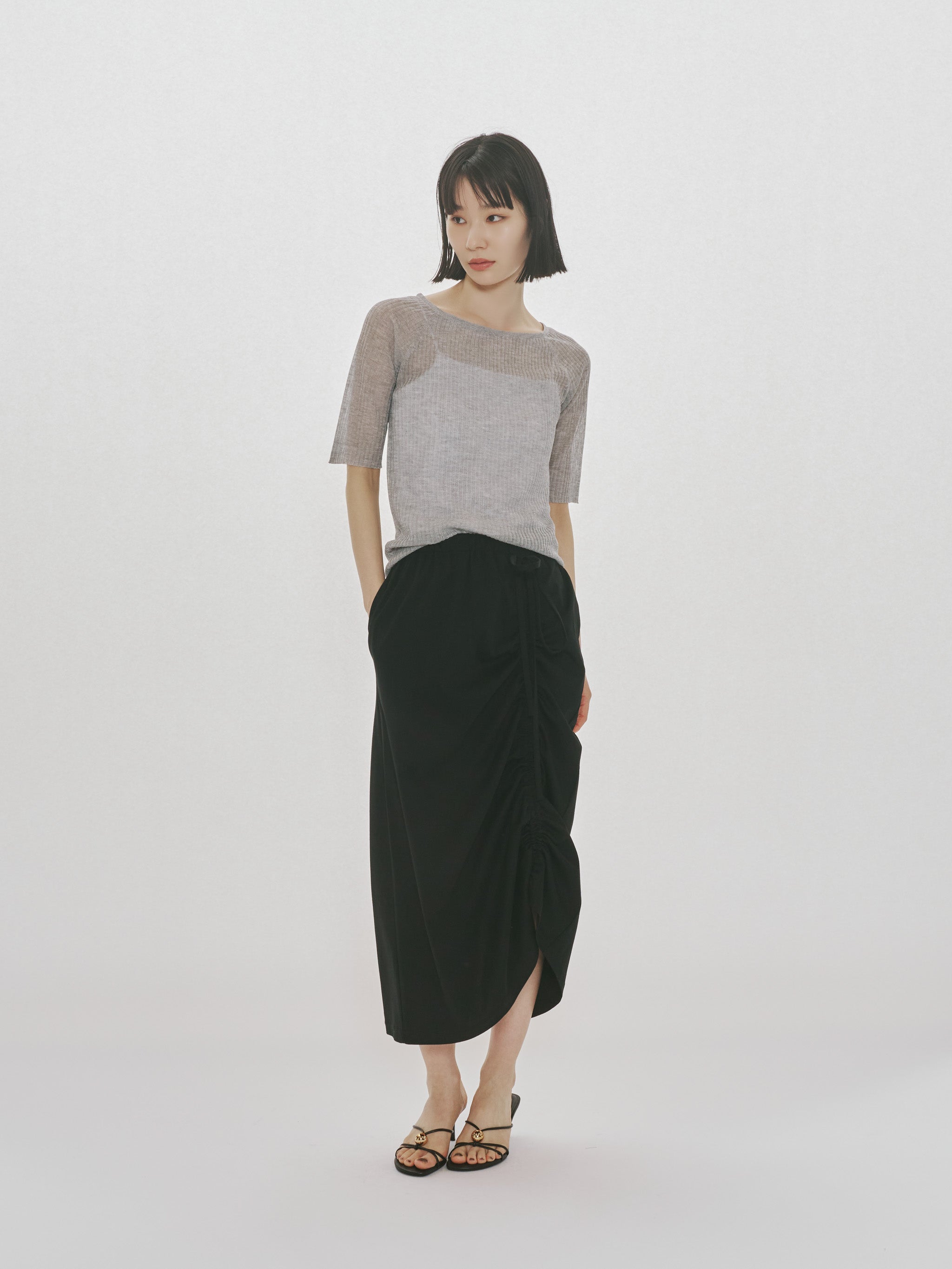 rib square round neck pullover