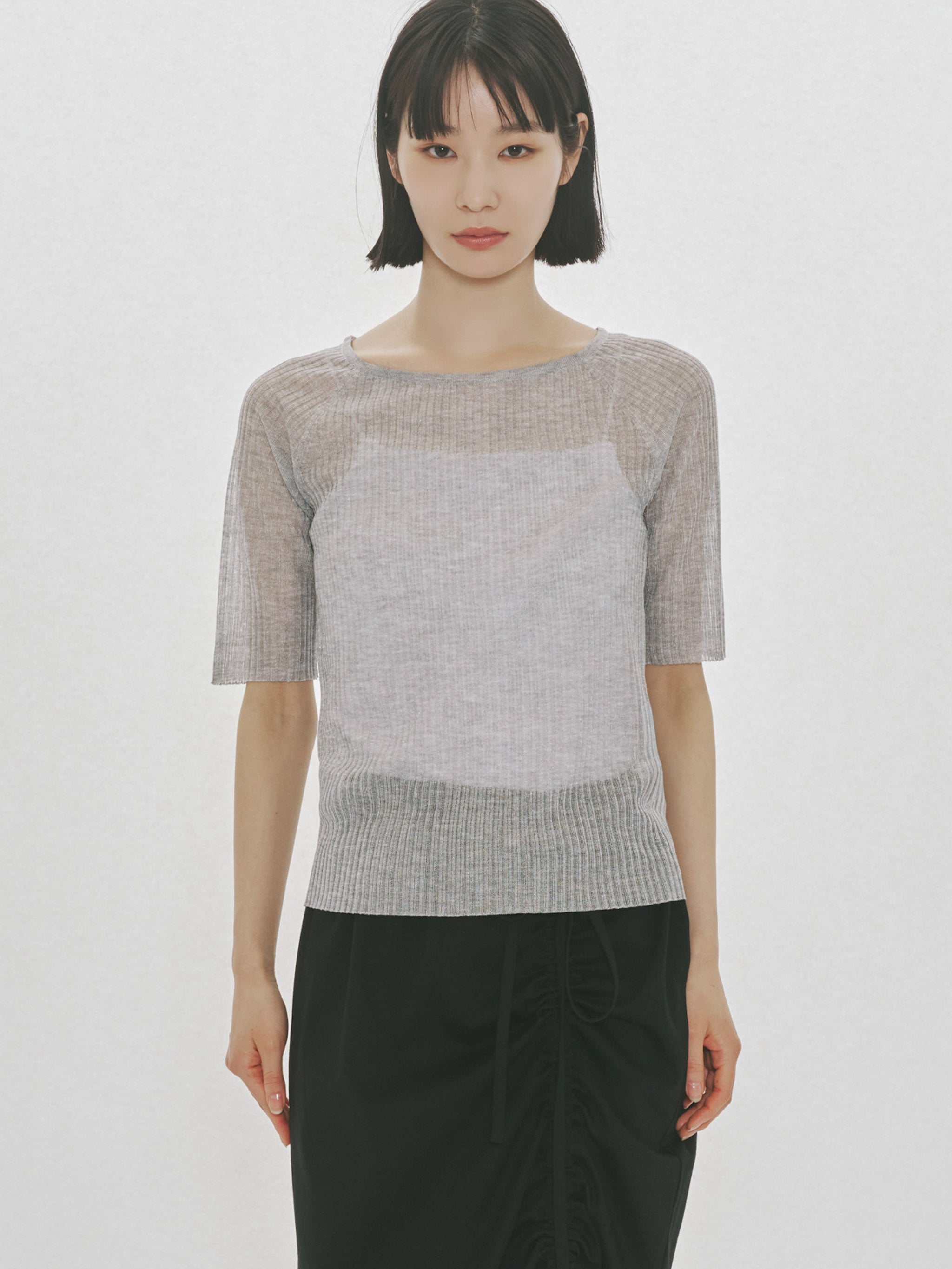 rib square round neck pullover