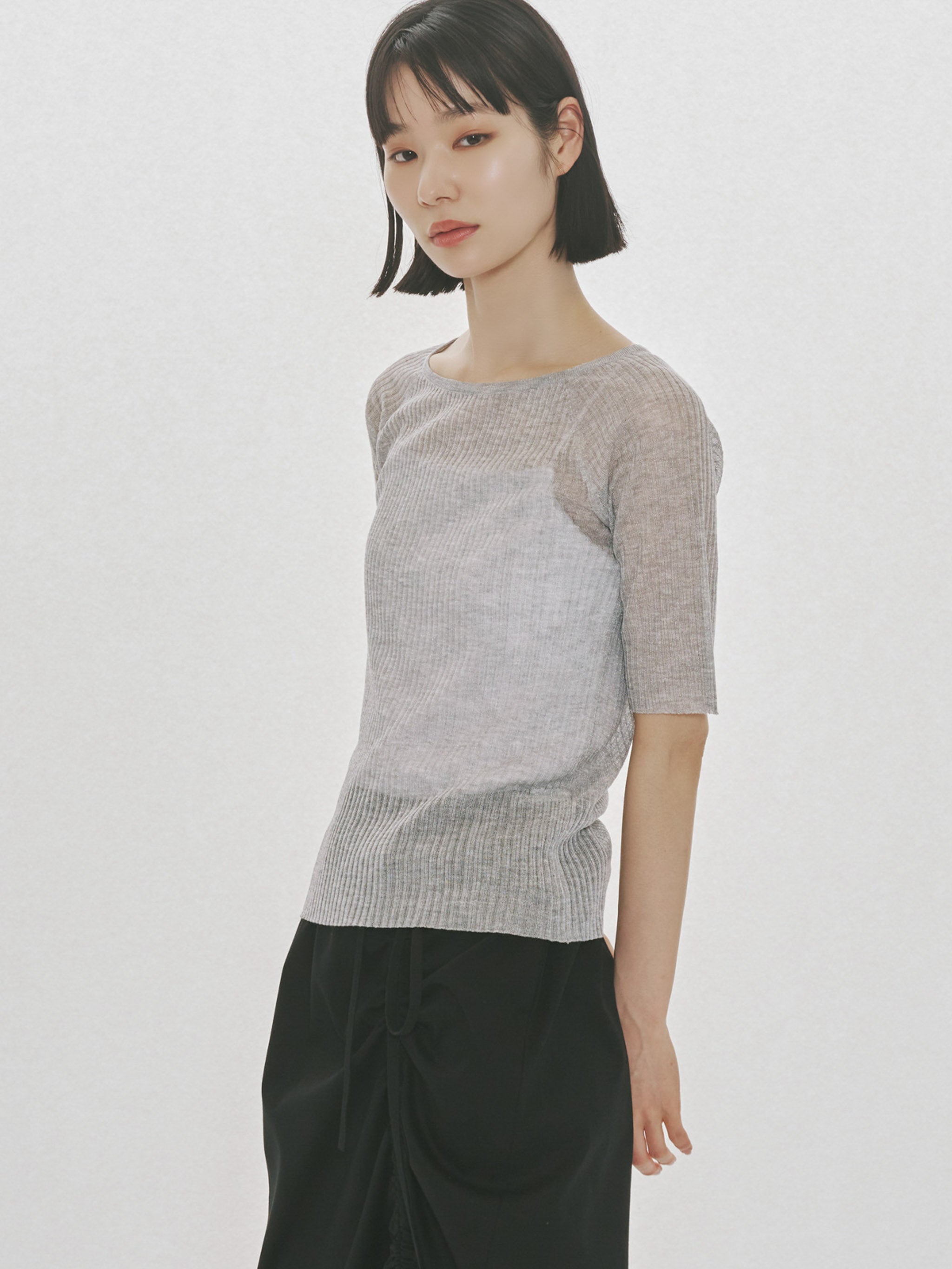 rib square round neck pullover