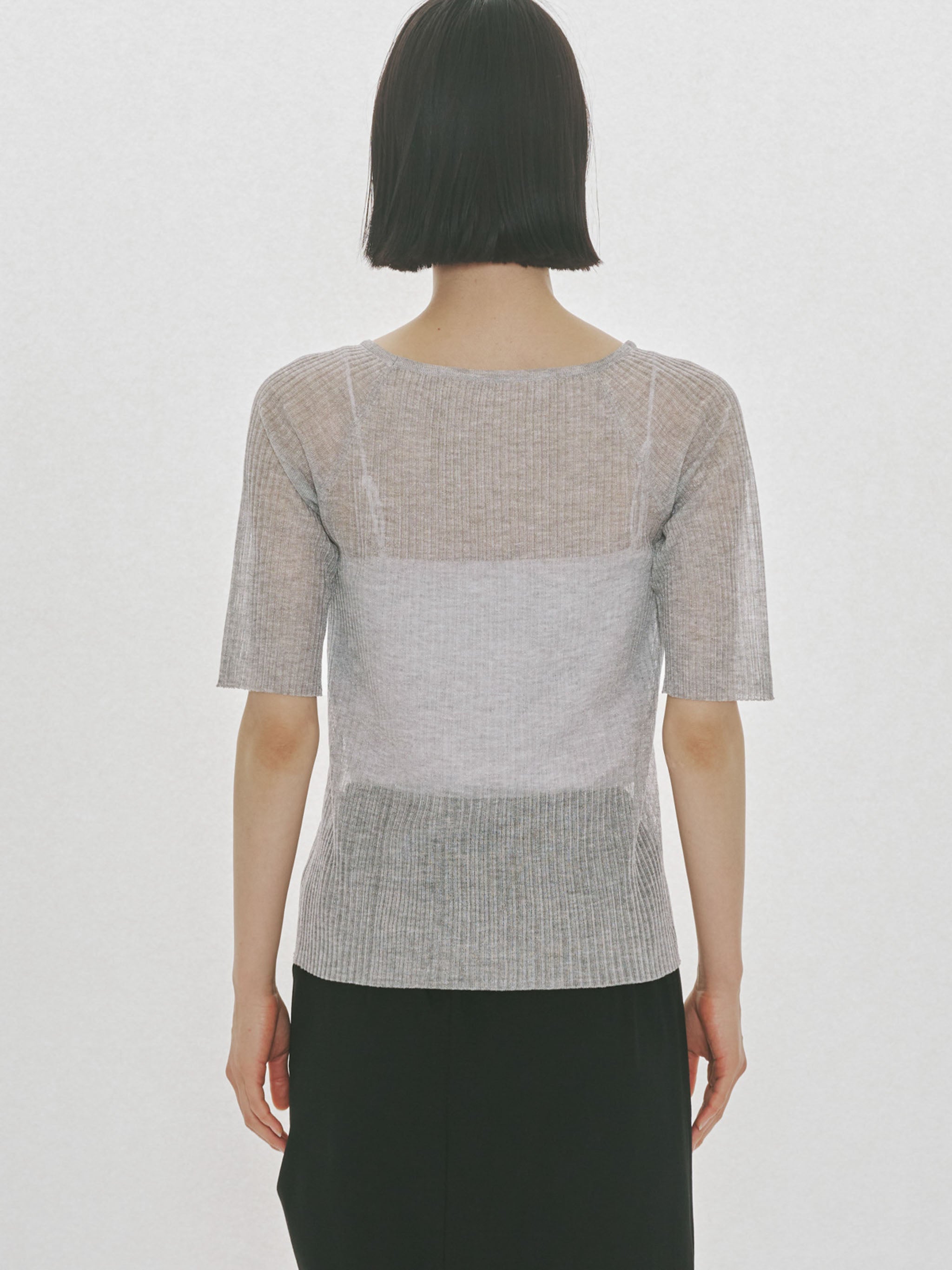 rib square round neck pullover