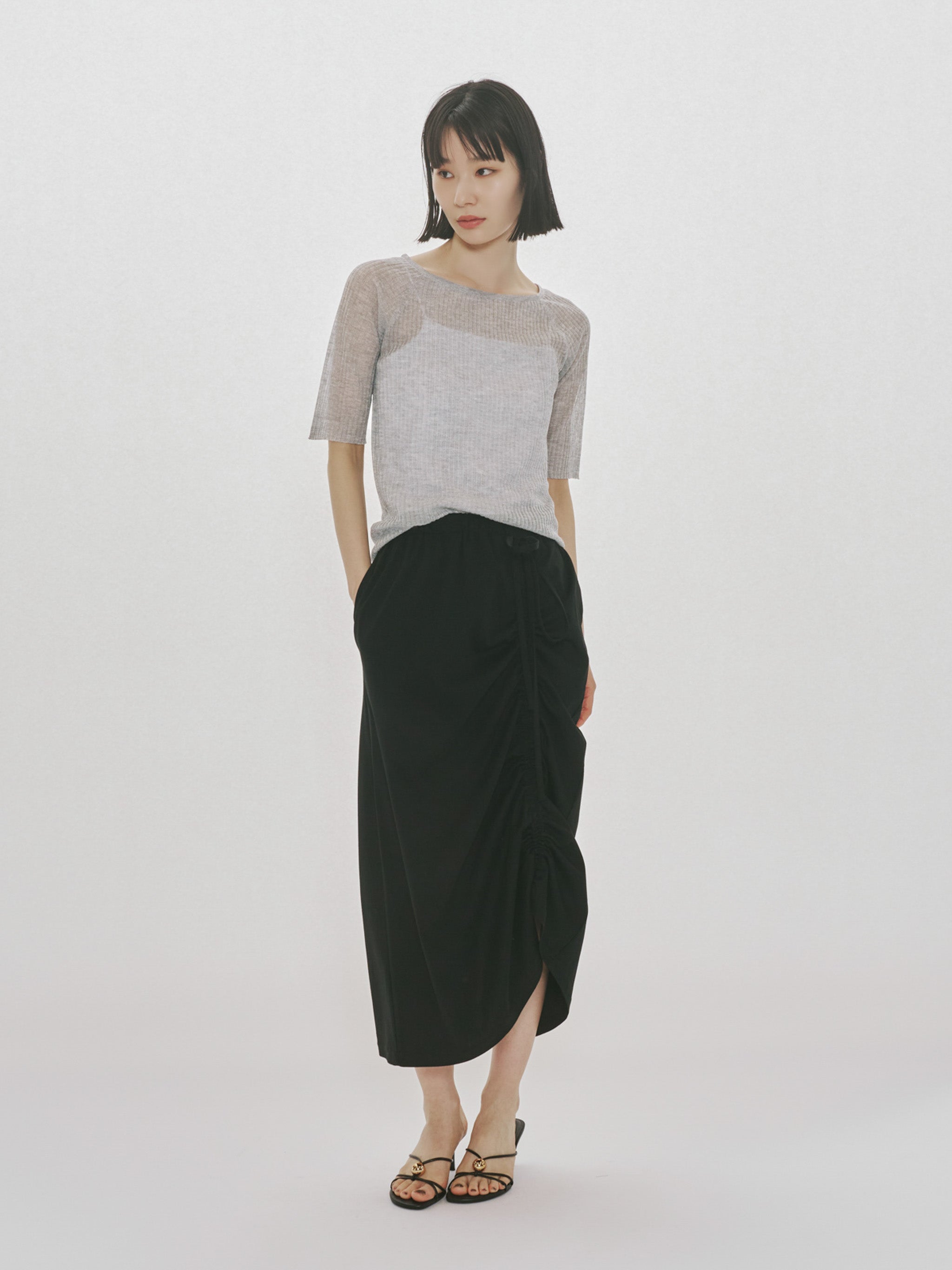rib square round neck pullover