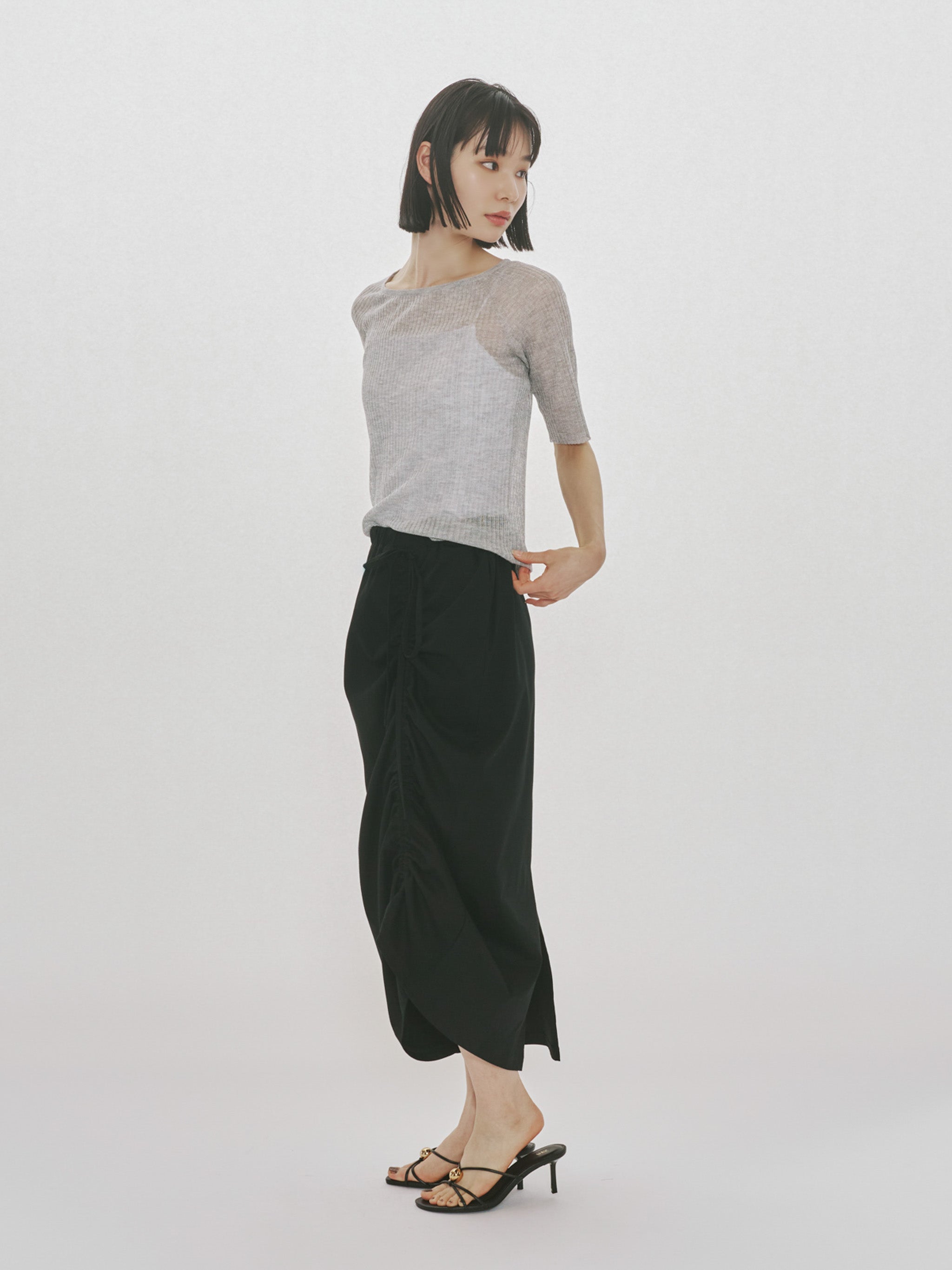 rib square round neck pullover