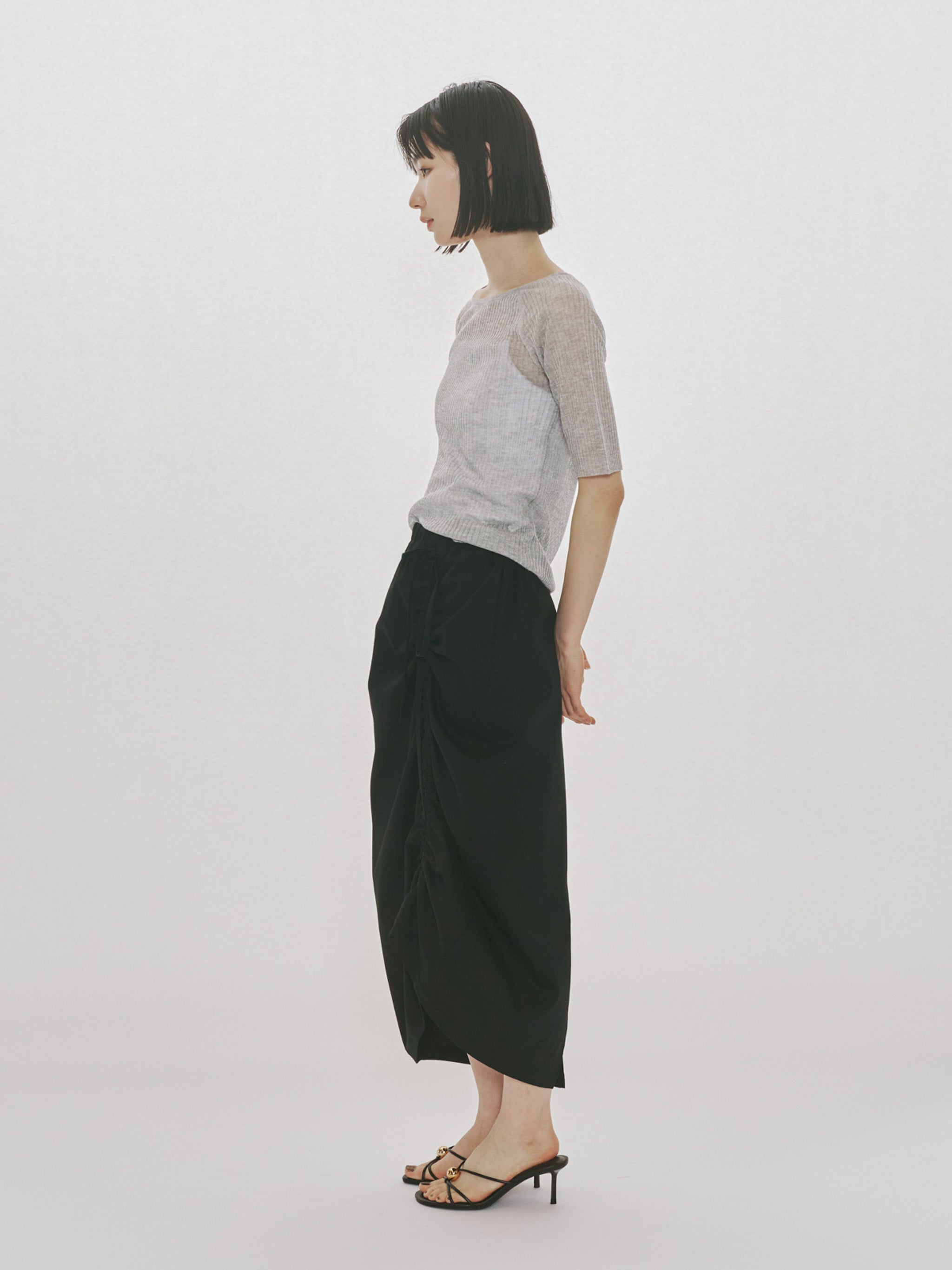 rib square round neck pullover