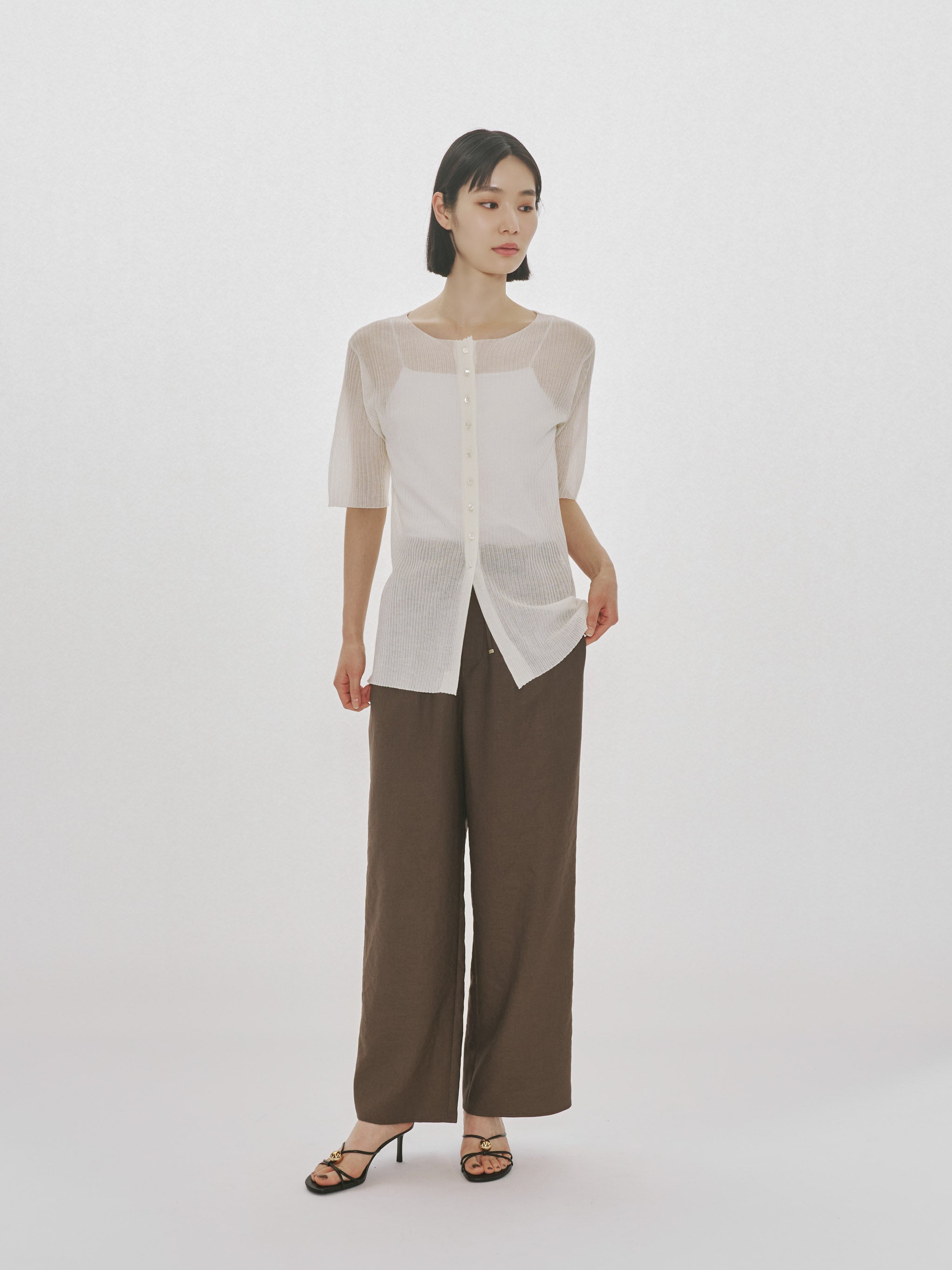 rib crew neck cardigan
