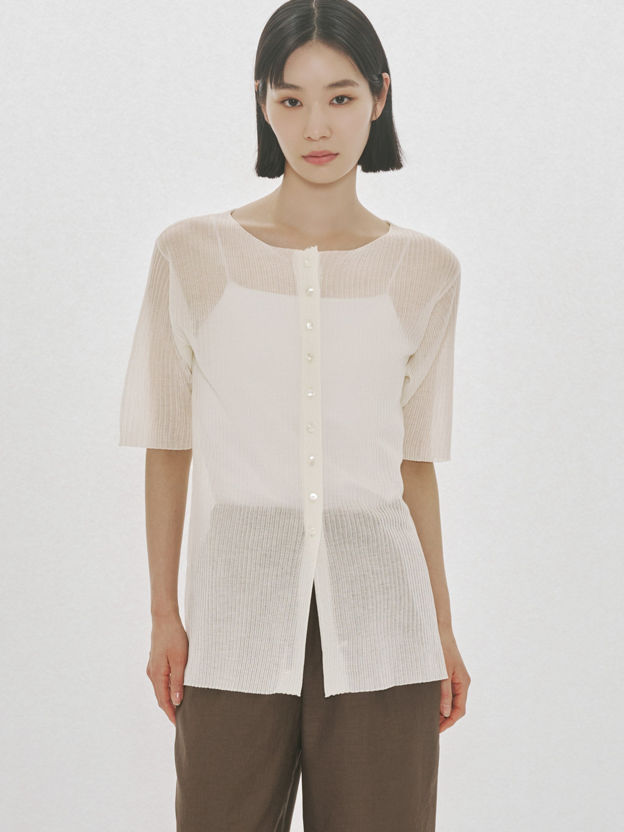 rib crew neck cardigan