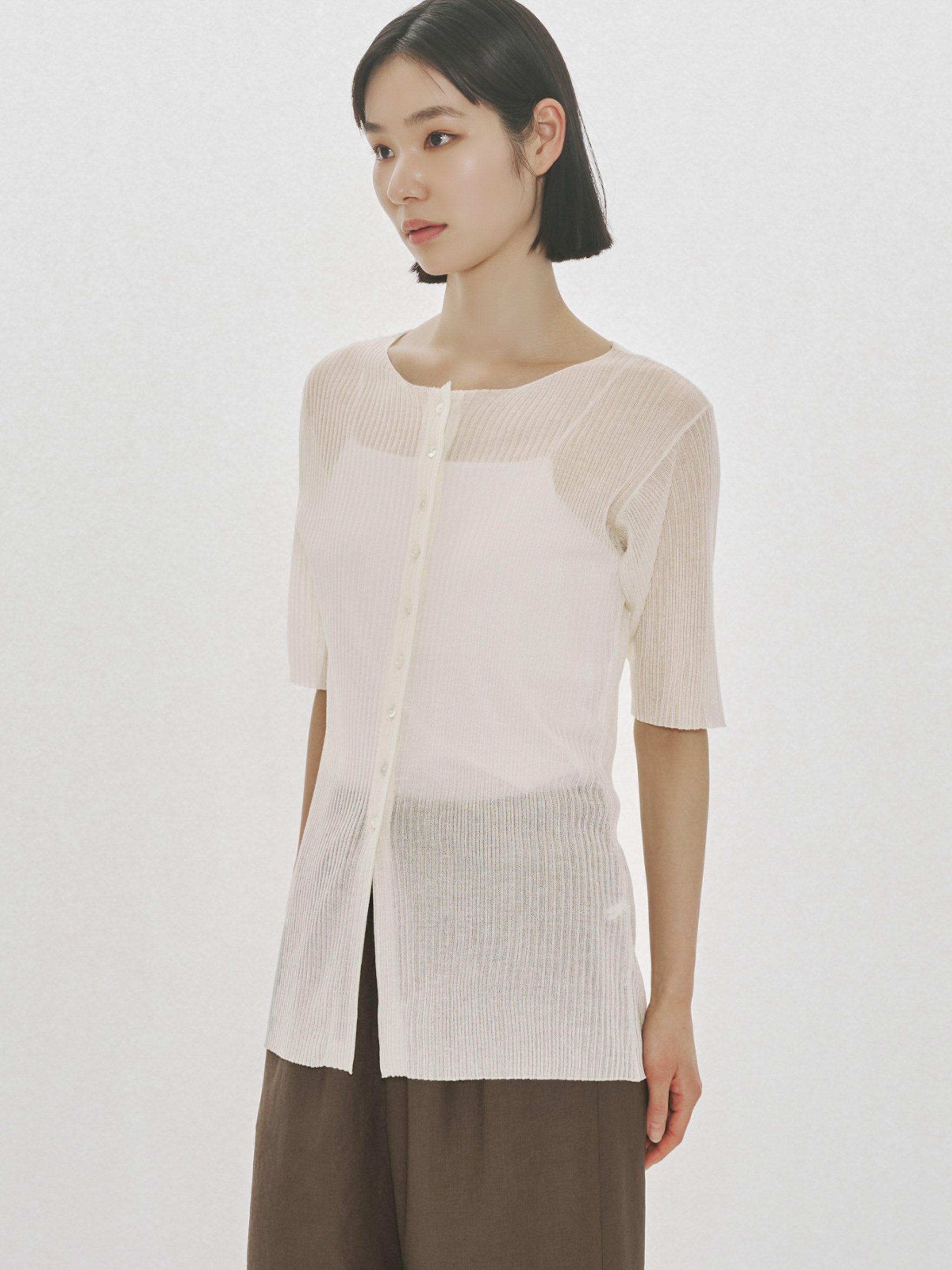 rib crew neck cardigan