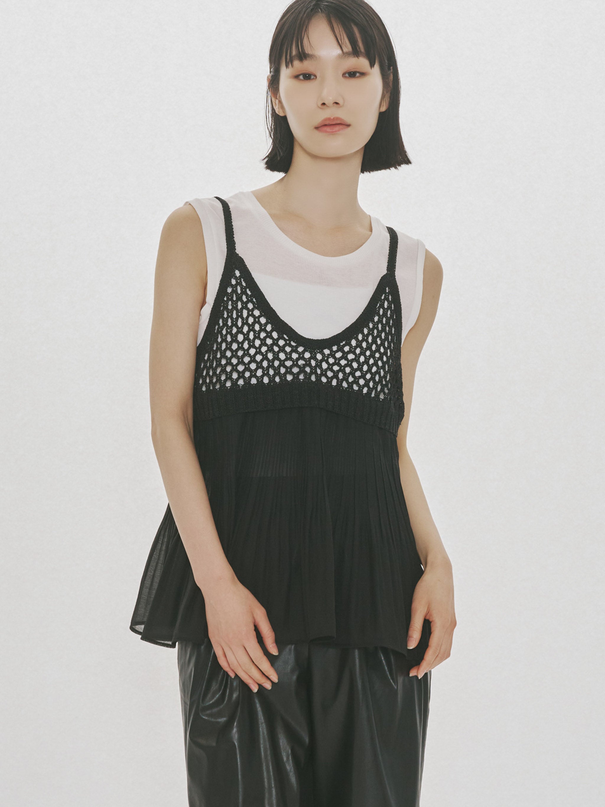 Woven Pleated Combined Camisole｜ニットプリーツキャミソール