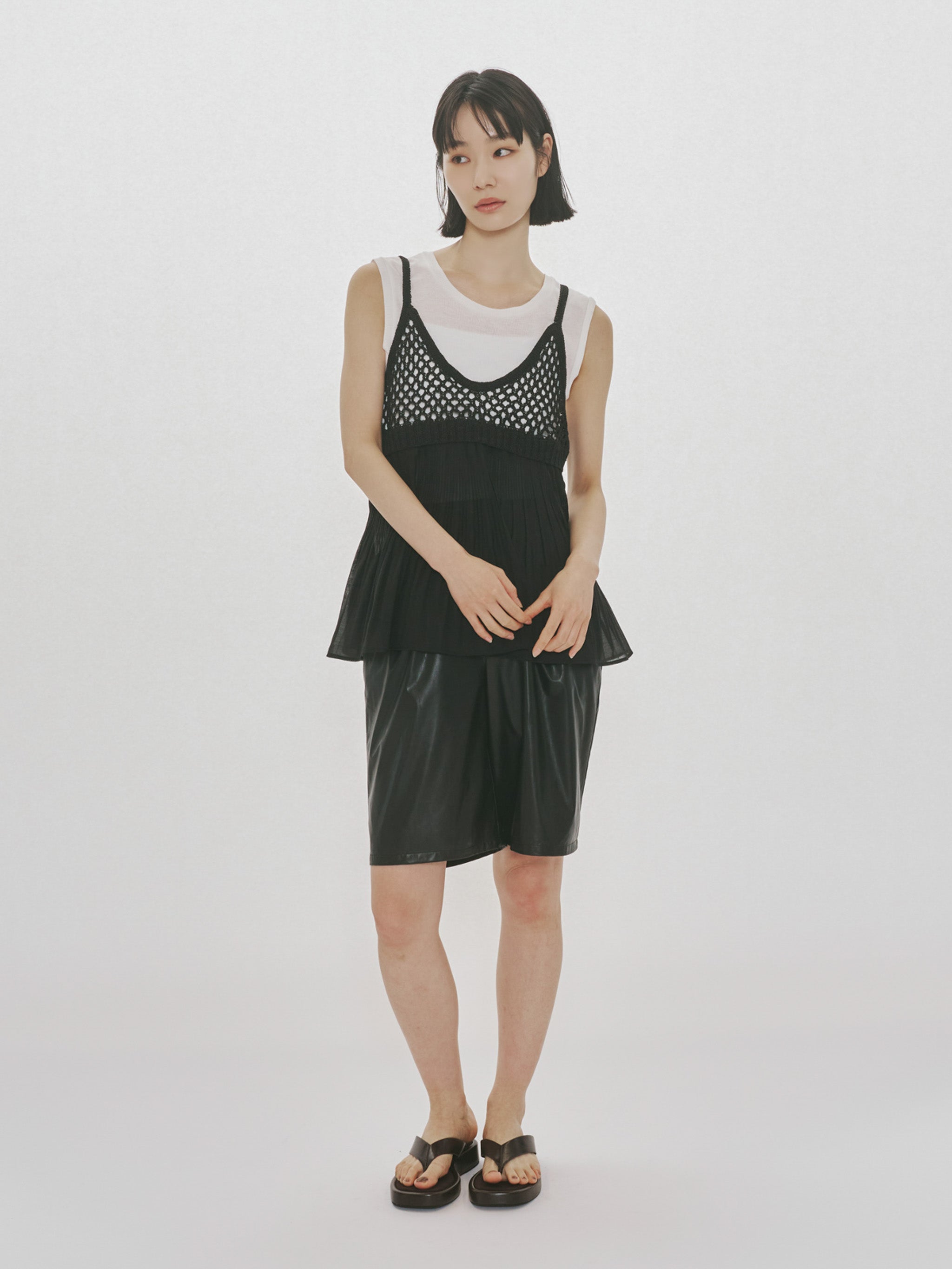 Woven Pleated Combined Camisole｜ニットプリーツキャミソール