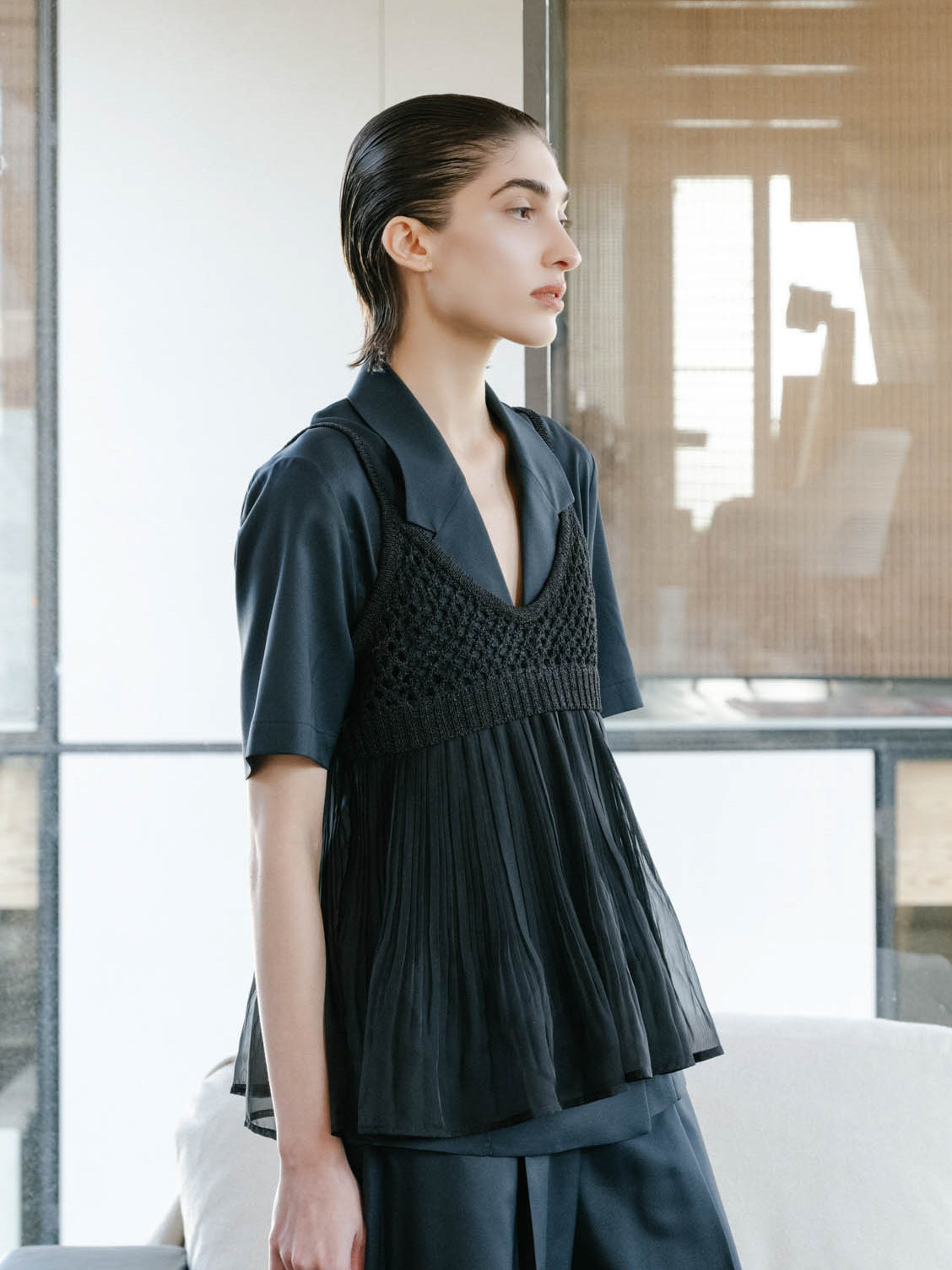 woven pleated combined camisole