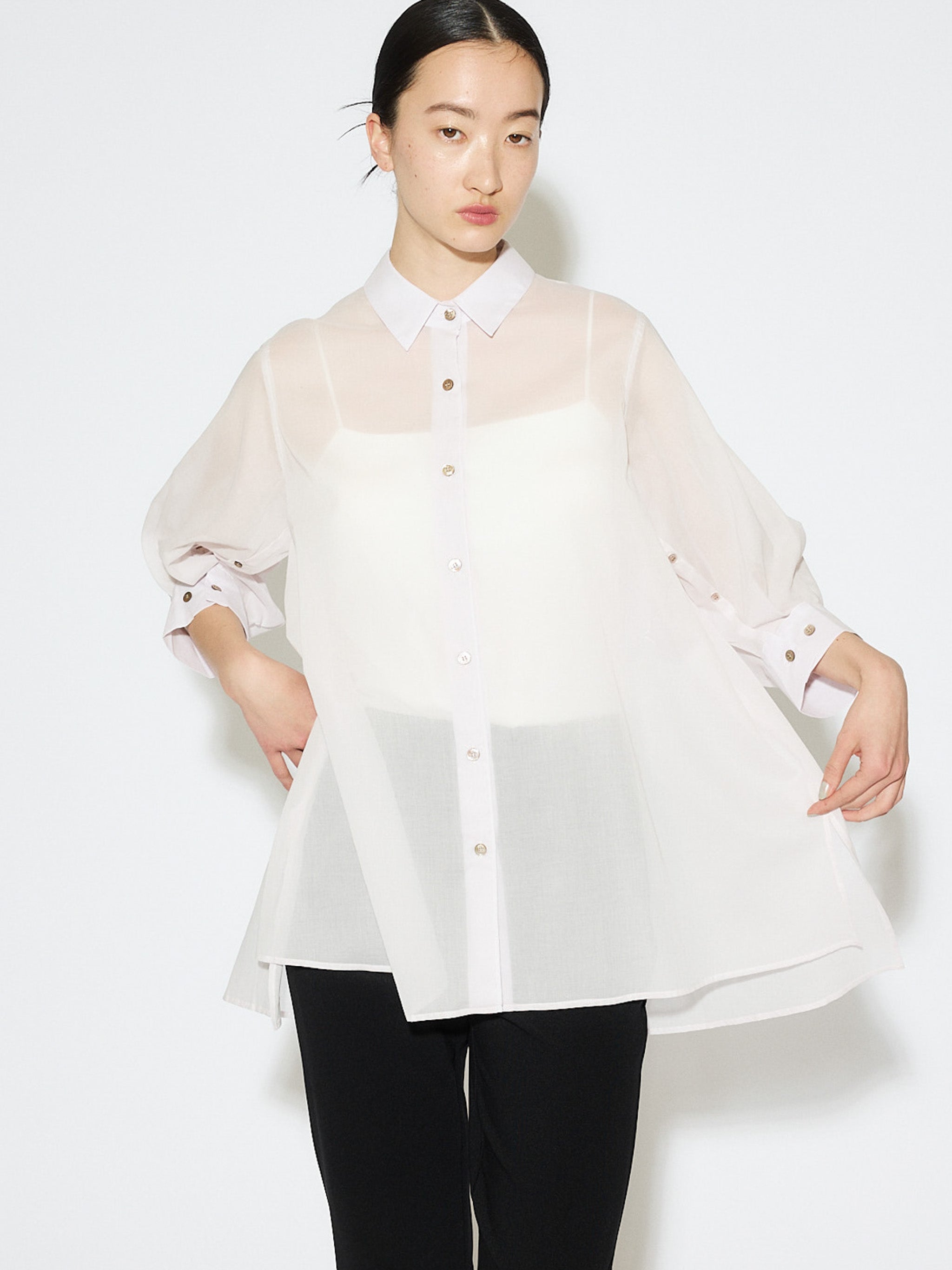 sheer slit sleeve tunic shirt[A]