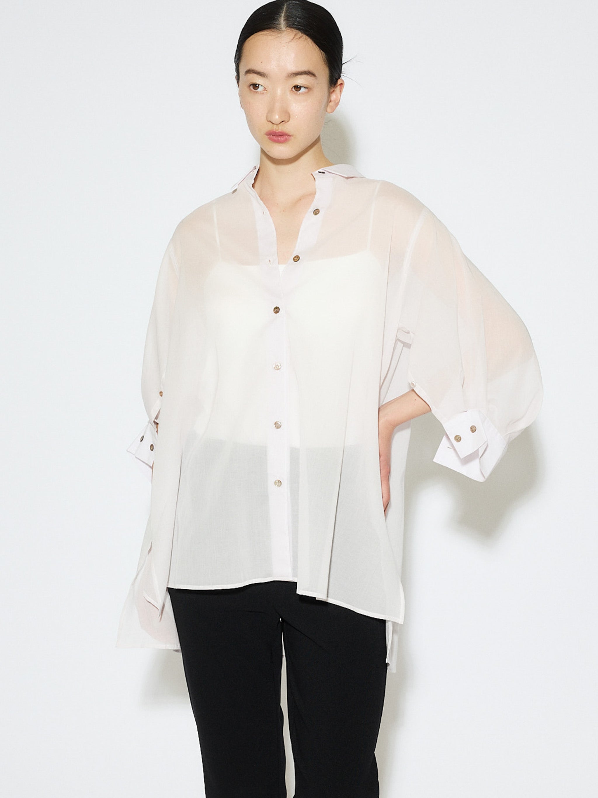 sheer slit sleeve tunic shirt[A]
