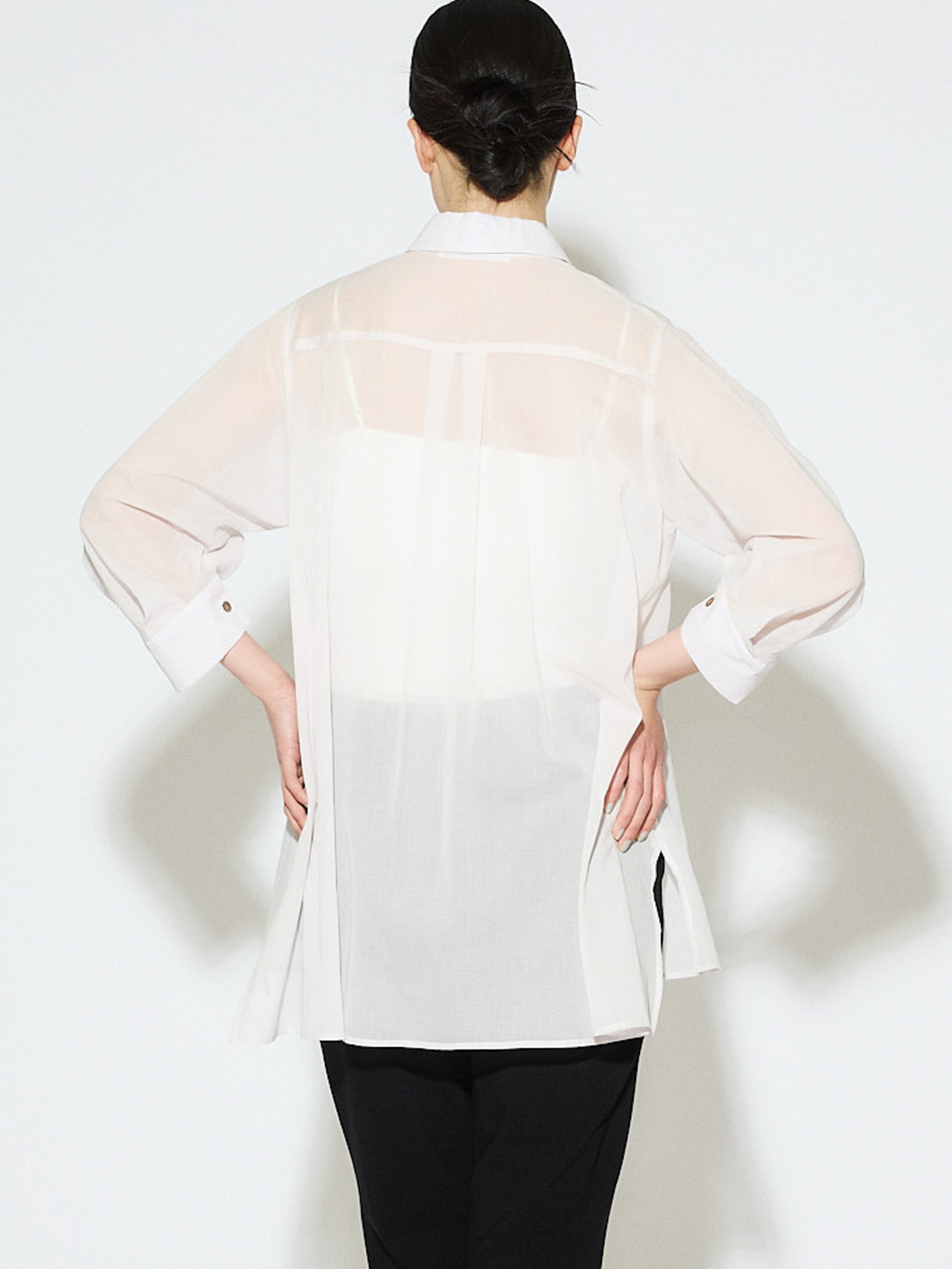 sheer slit sleeve tunic shirt[A]