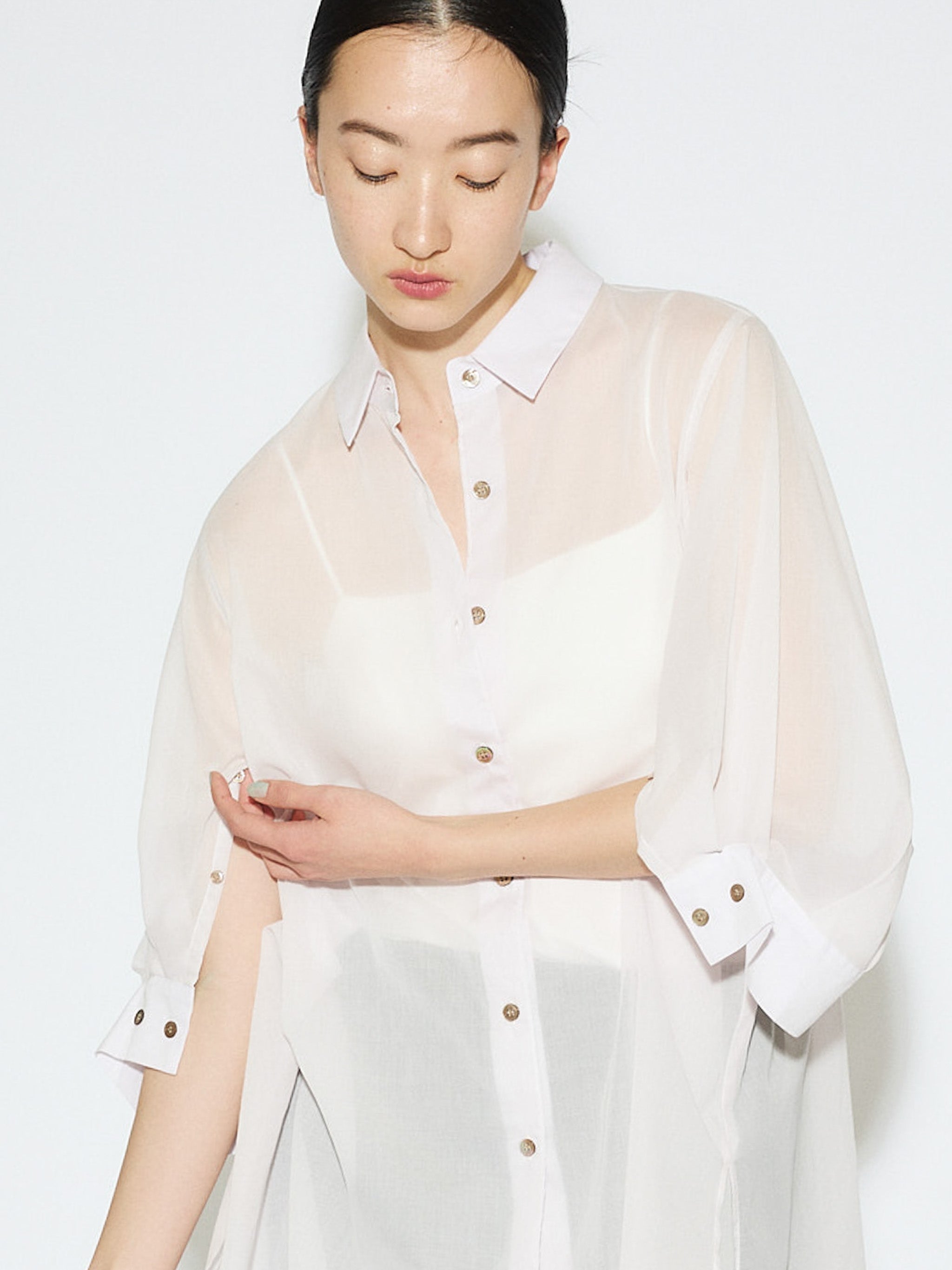 sheer slit sleeve tunic shirt[A]