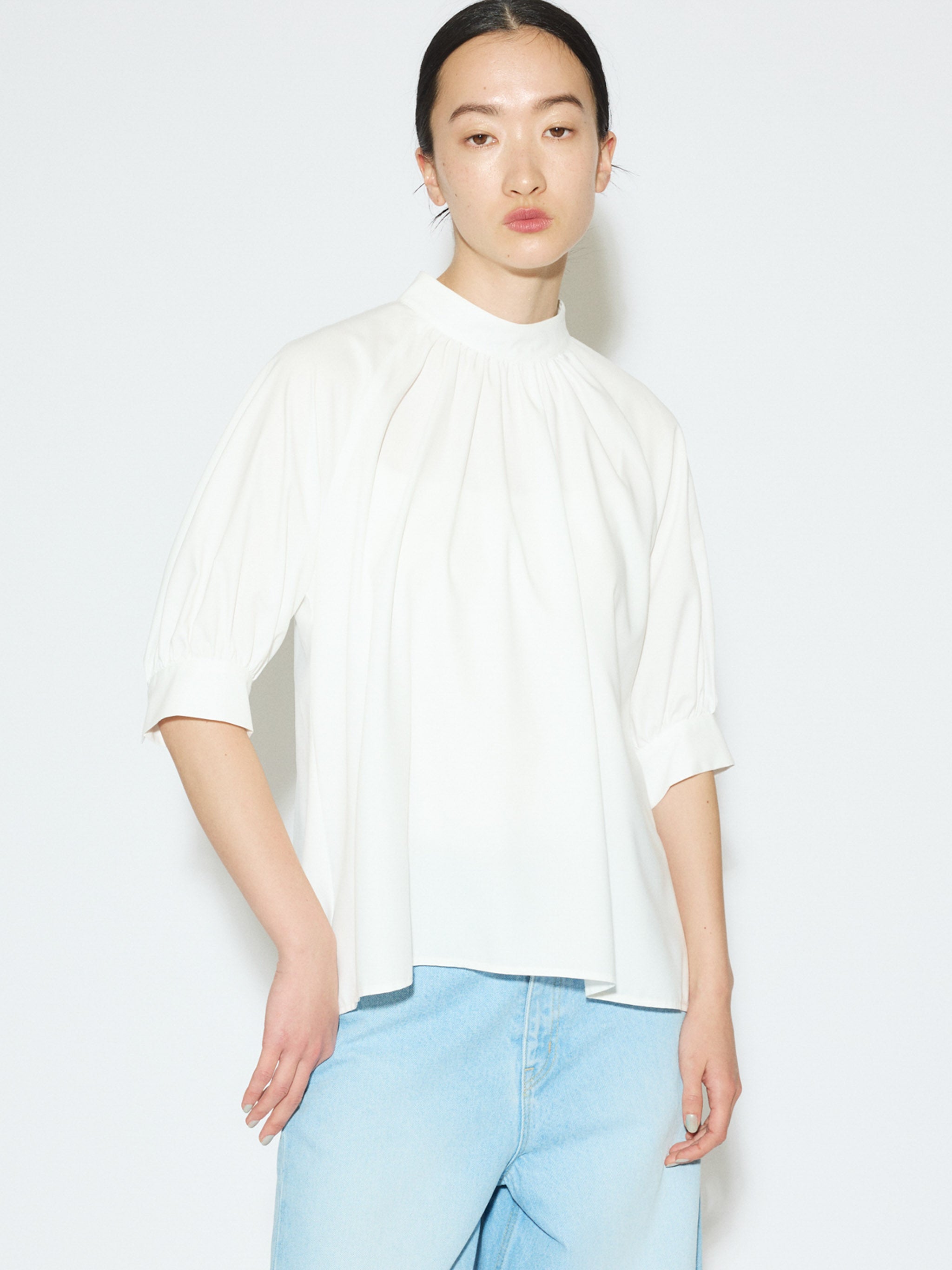 high neck gather blouse [A]